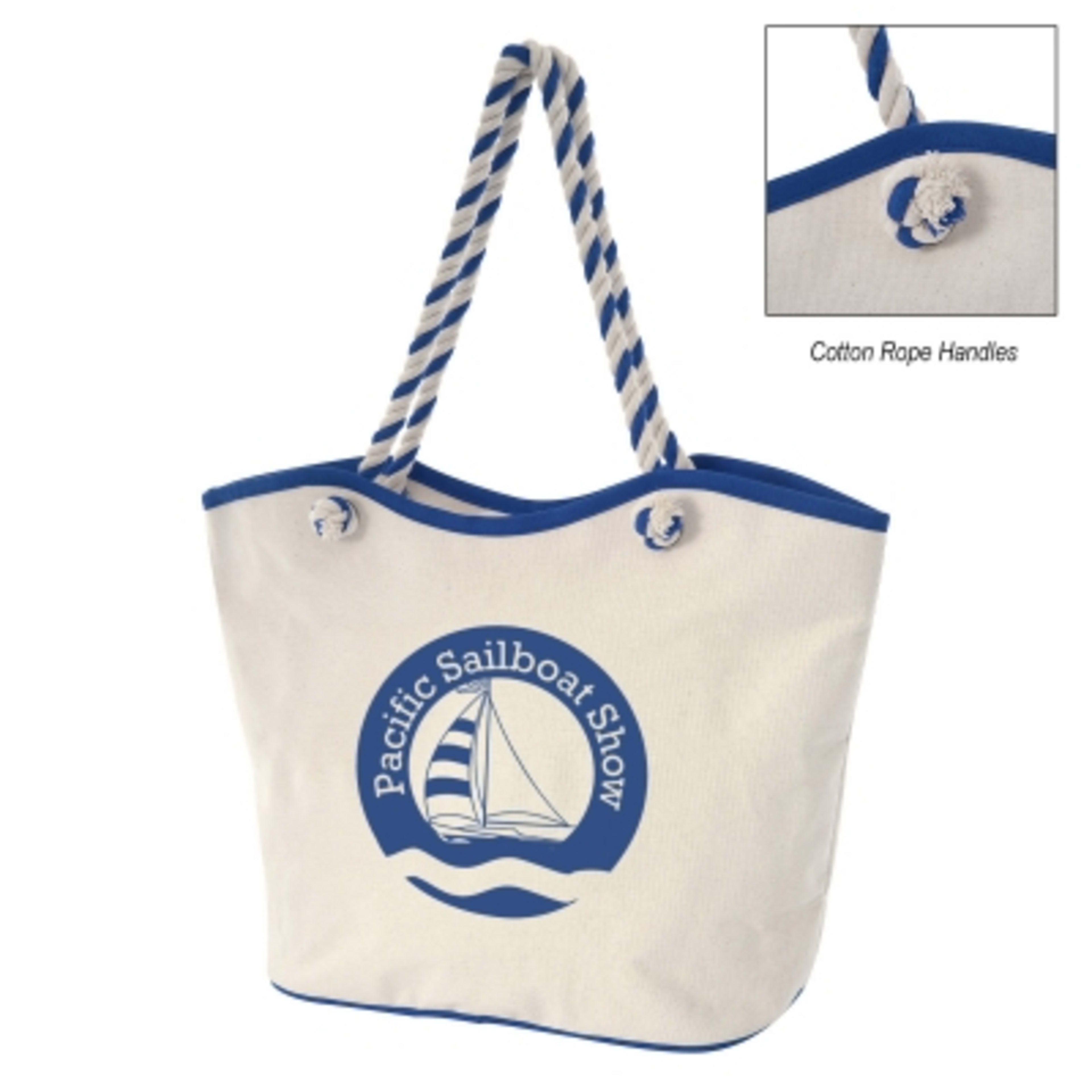 Custom Tote Bag Laminated Cotton 8 oz Zippered - 20.5 x 14.5 in - NAT/Blue - Silkscreen - product view 1