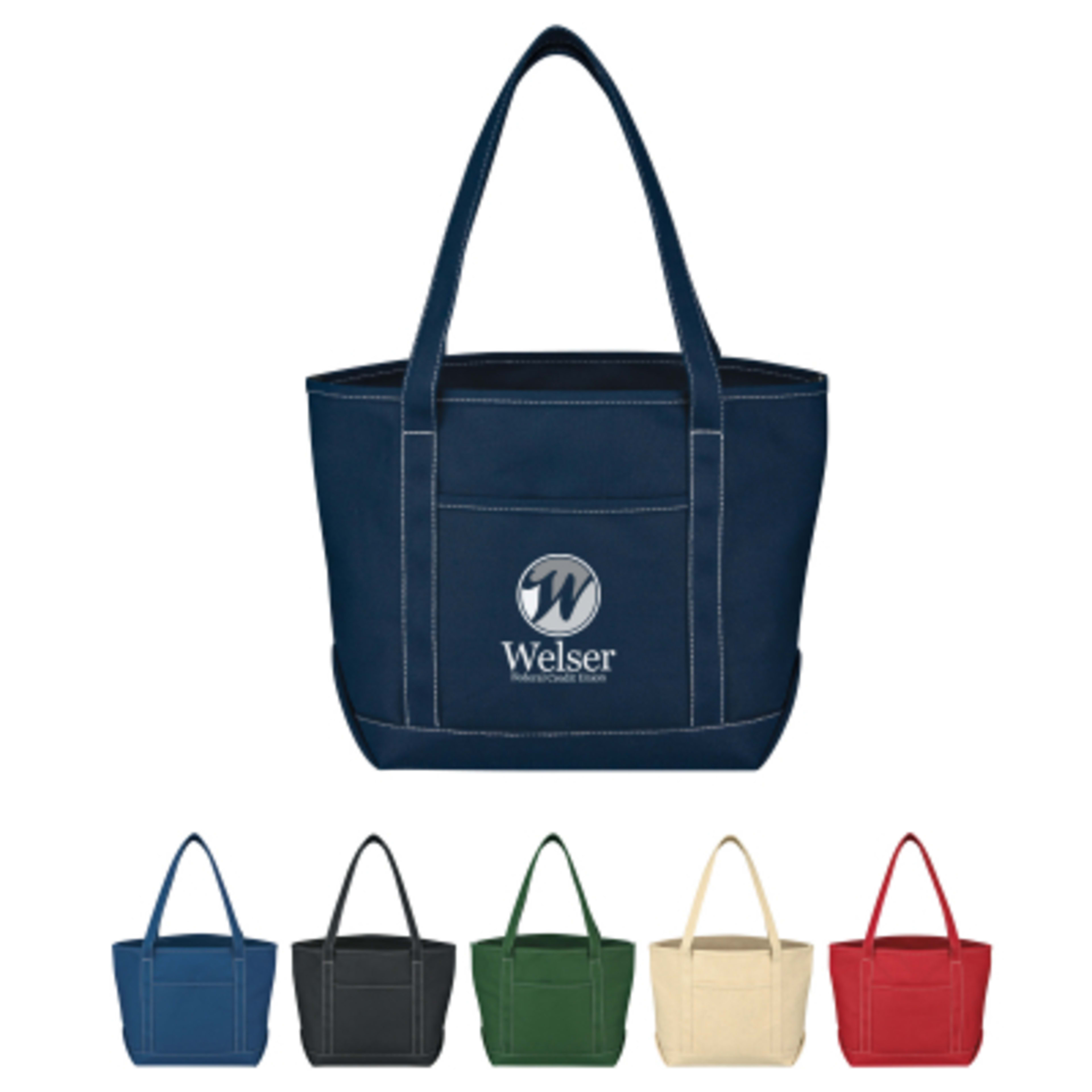 Custom Tote Bag Cotton Canvas Yacht Style Outside Pocket - 19 x 13 in - Group Shot - promotional product with custom logo
