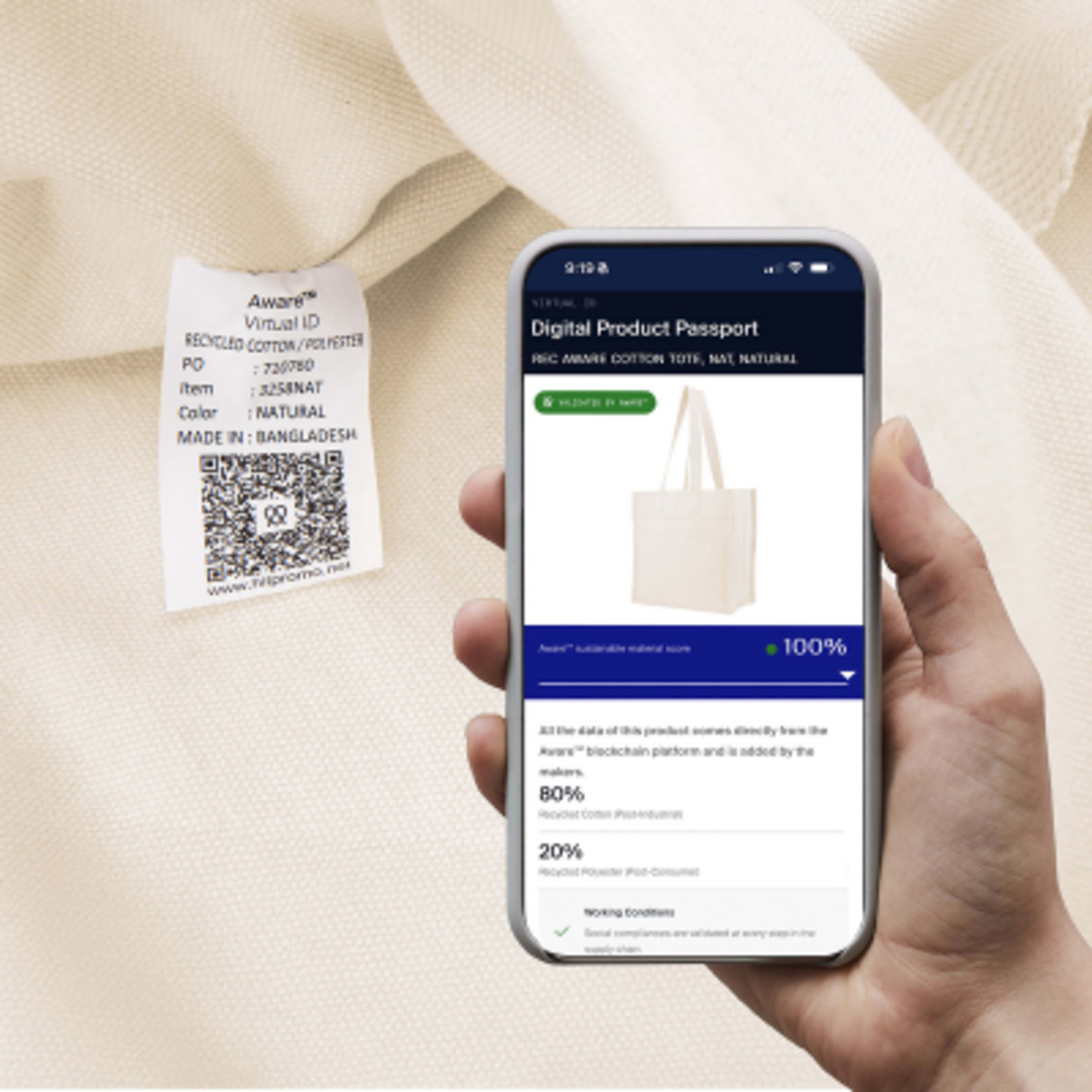 Custom Tote Bag Recycled Cotton North South Style - 15 x 13 in - Inset1 - product view 4