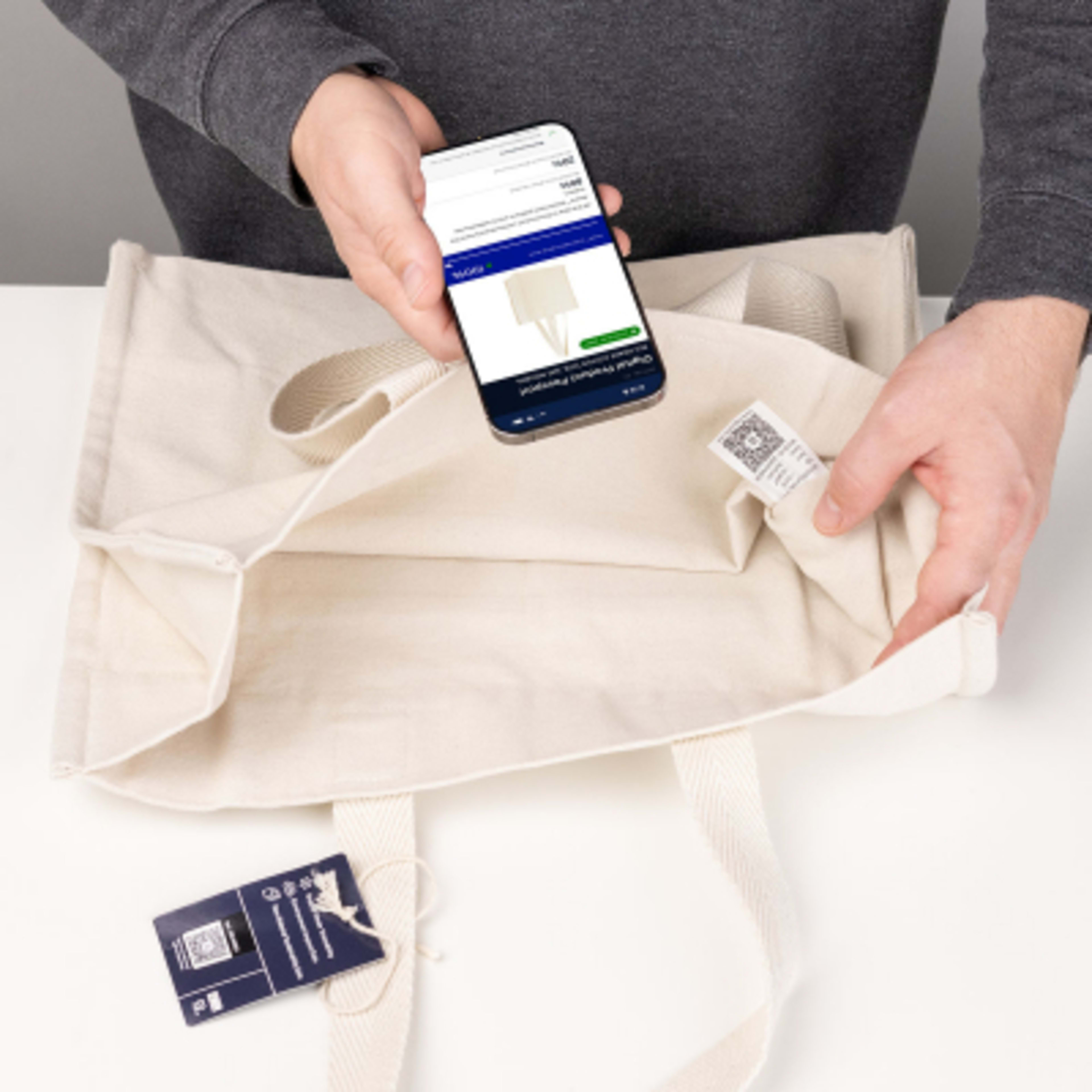 Custom Tote Bag Recycled Cotton North South Style - 15 x 13 in - Inset2 - product view 9