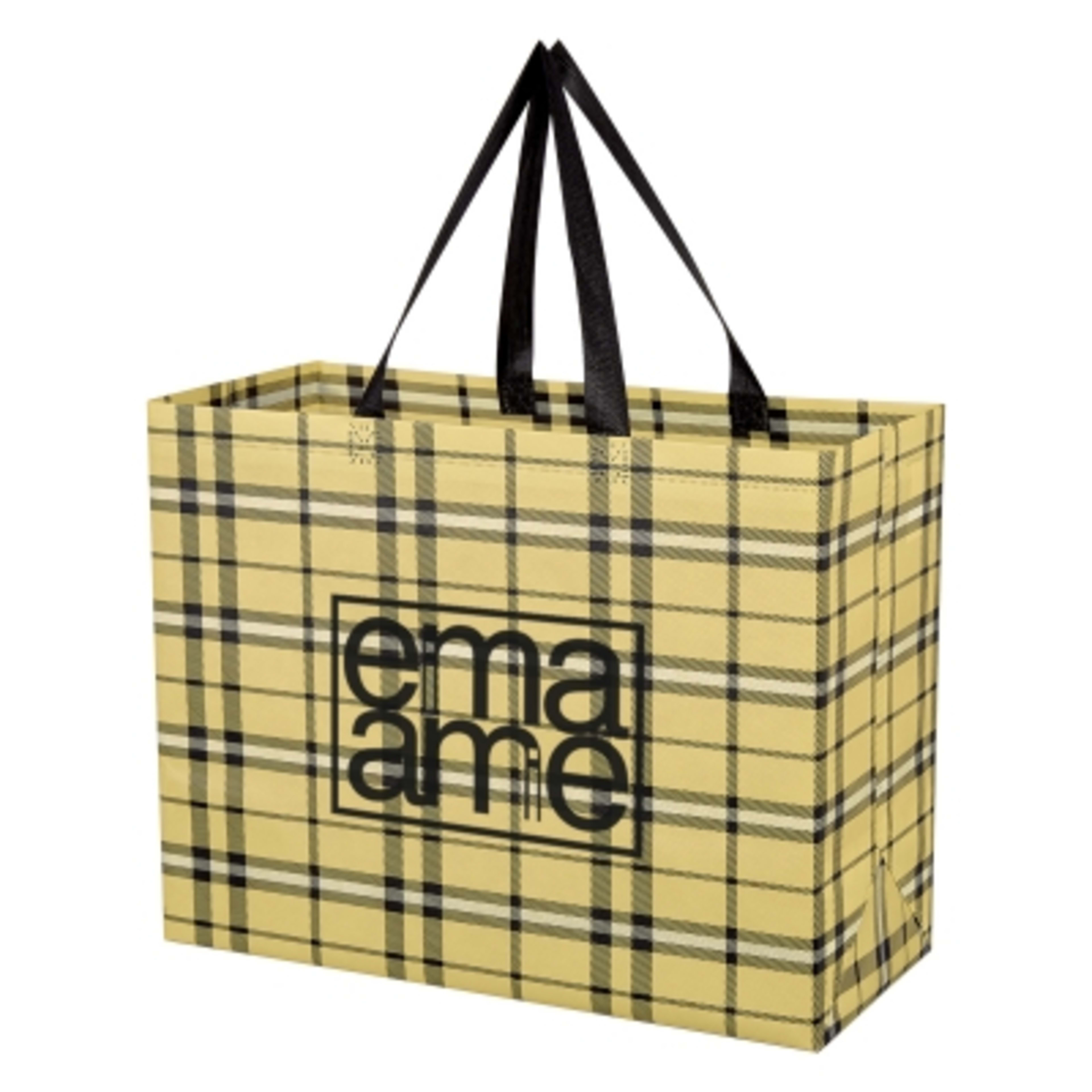 Shopper Bag Laminated Non-Woven Water Resistant - 16 x 12 x 7 in - Tan/Black - Silkscreen - product view 1