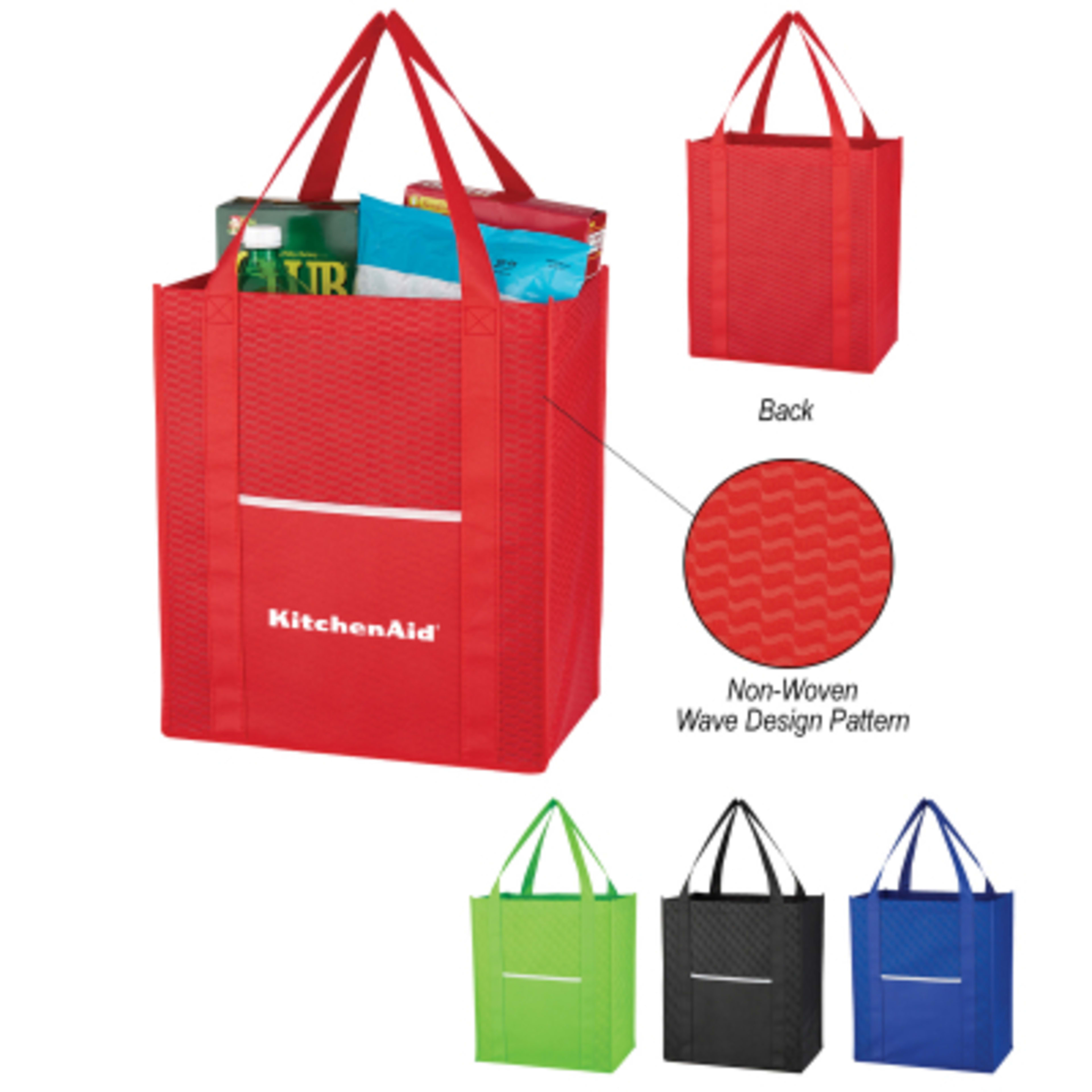 Custom Tote Bag Non-Woven Wave Design Shopper - 13 x 15 in - Group Shot - product view 3