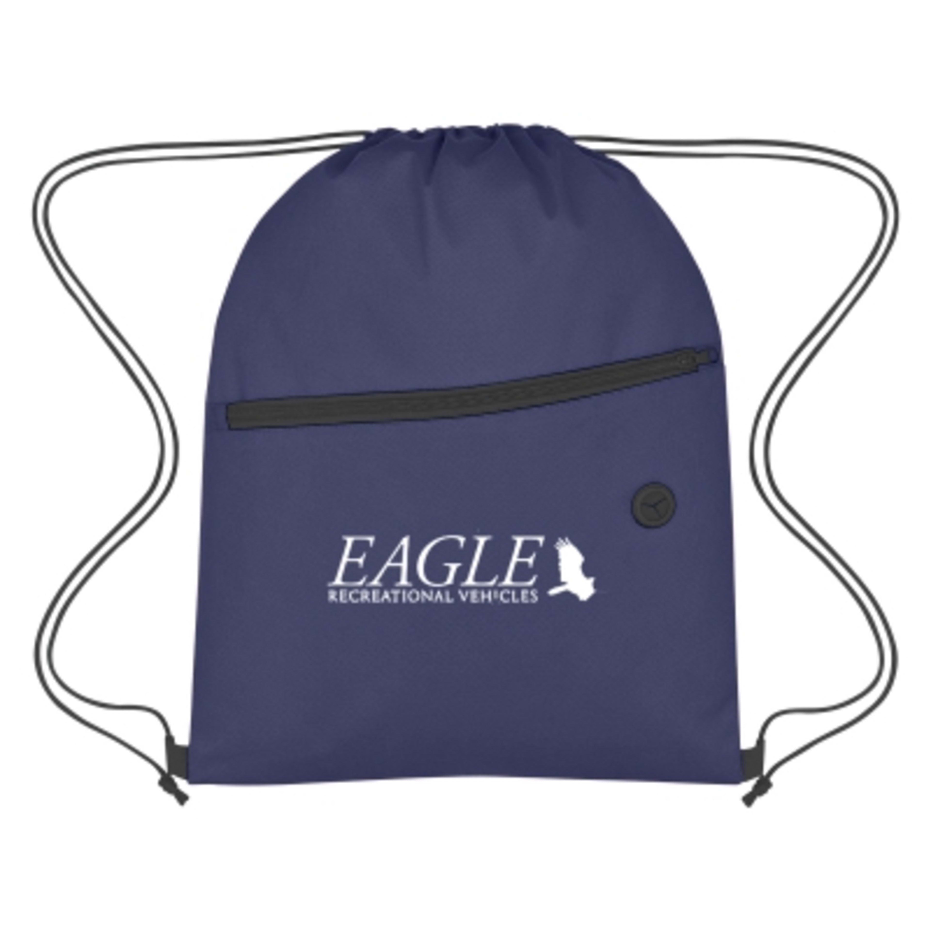 Non-Woven Sports Pack with Earbud Slot and Front Zipper - 13.5 x 17.75 in - Navy - Silkscreen - promotional product with custom logo