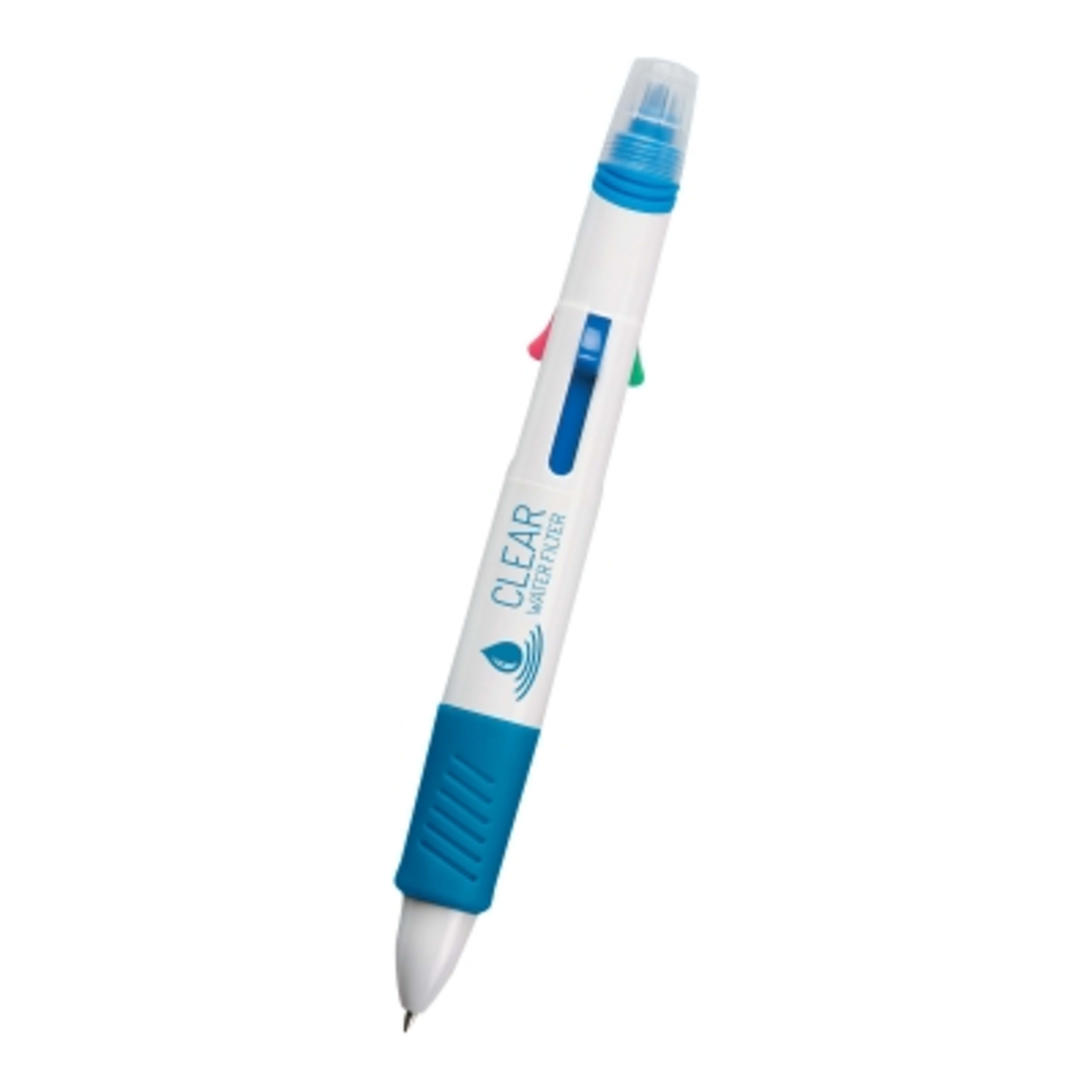 Pen 4-Color with Highlighter Rubber Grip - 5.25 in - White/Blue - Silkscreen - product view 1
