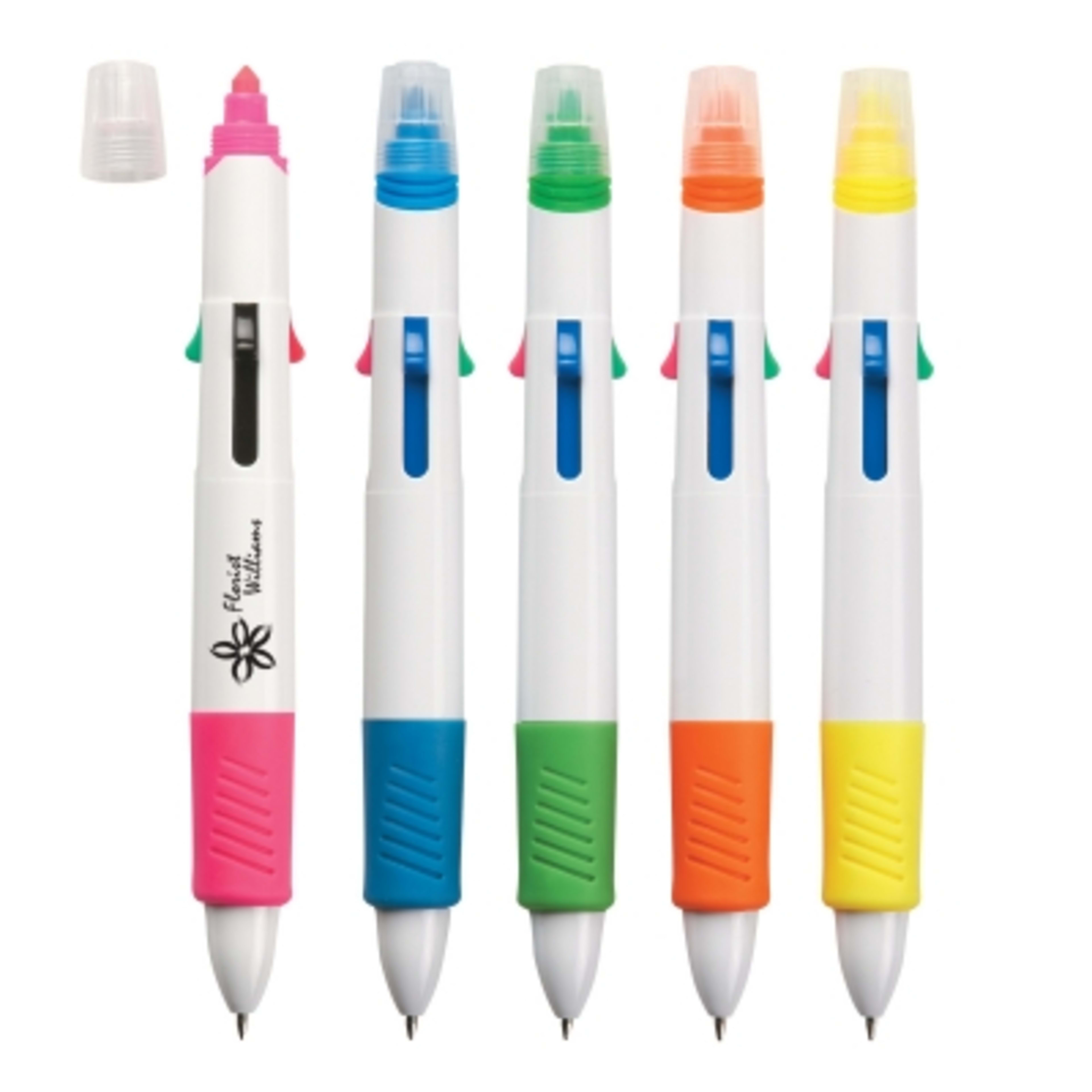 Pen 4-Color with Highlighter Rubber Grip - 5.25 in - Group Shot - product view 2