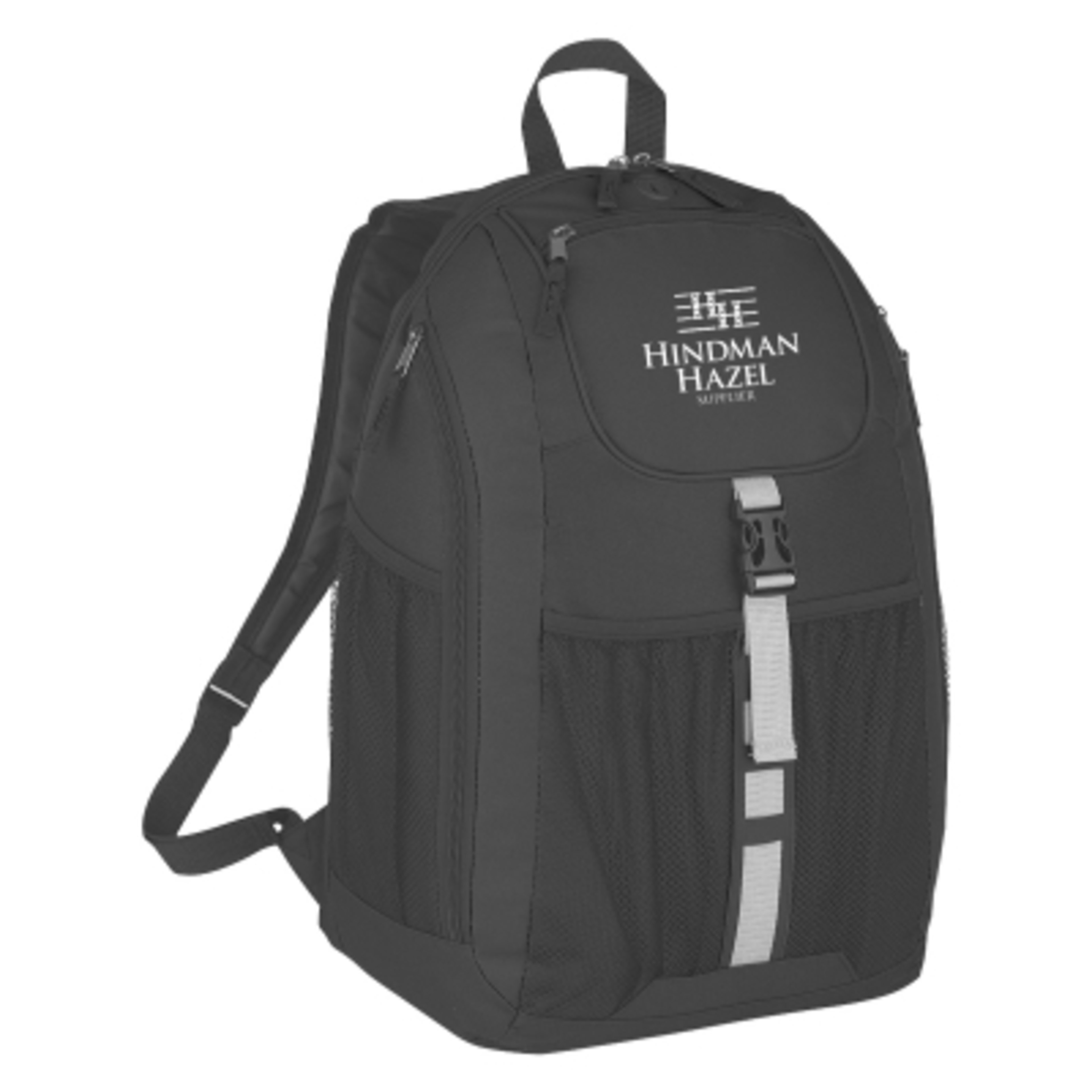 Backpack Polyester Insulated Pockets Earbud Slot - 12.5 x 18.5 in - Black - Silkscreen - promotional product with custom logo
