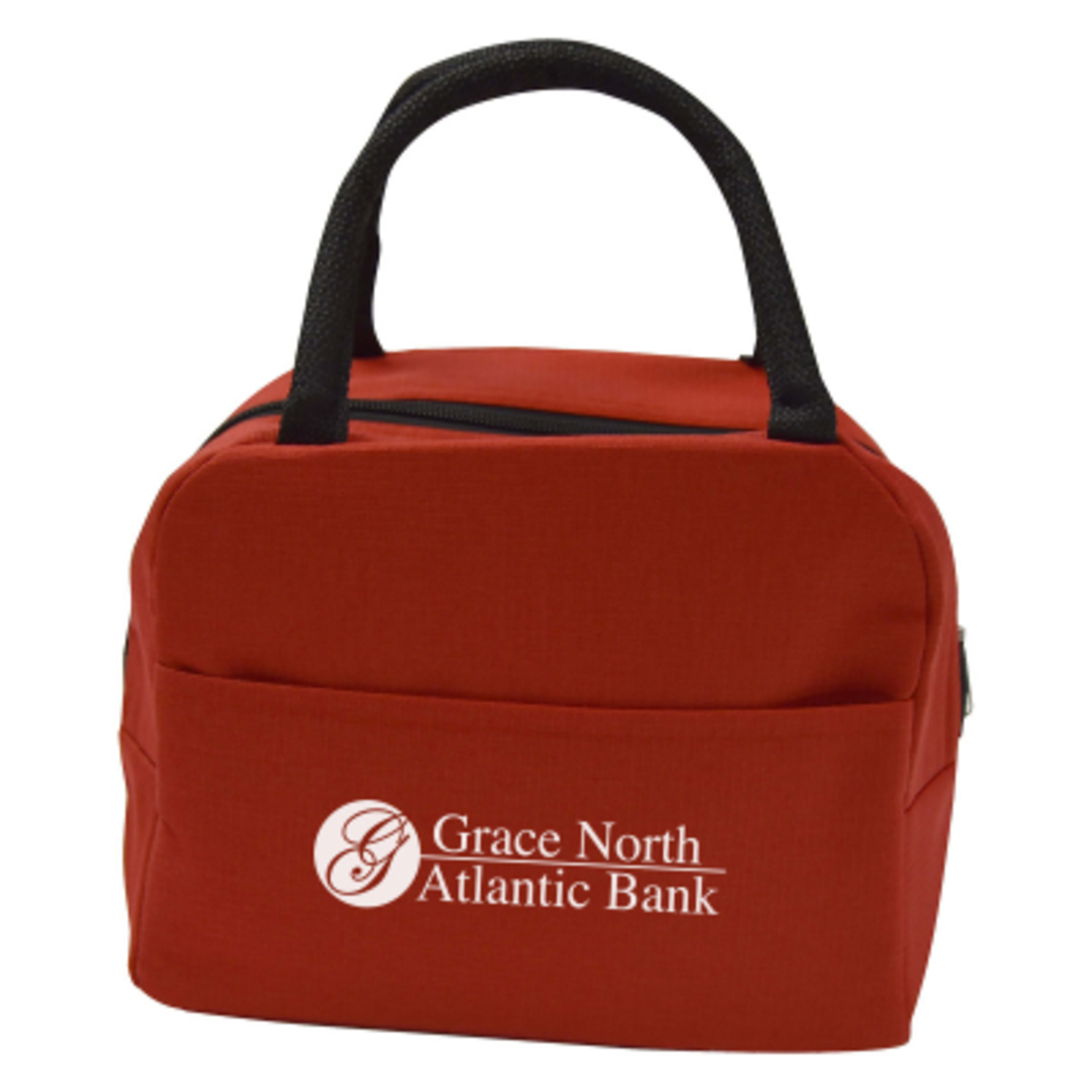 Water Resistant Lunch Bag - 9 x 7.5 x 5 in - Black/Red - Silkscreen - promotional product with custom logo