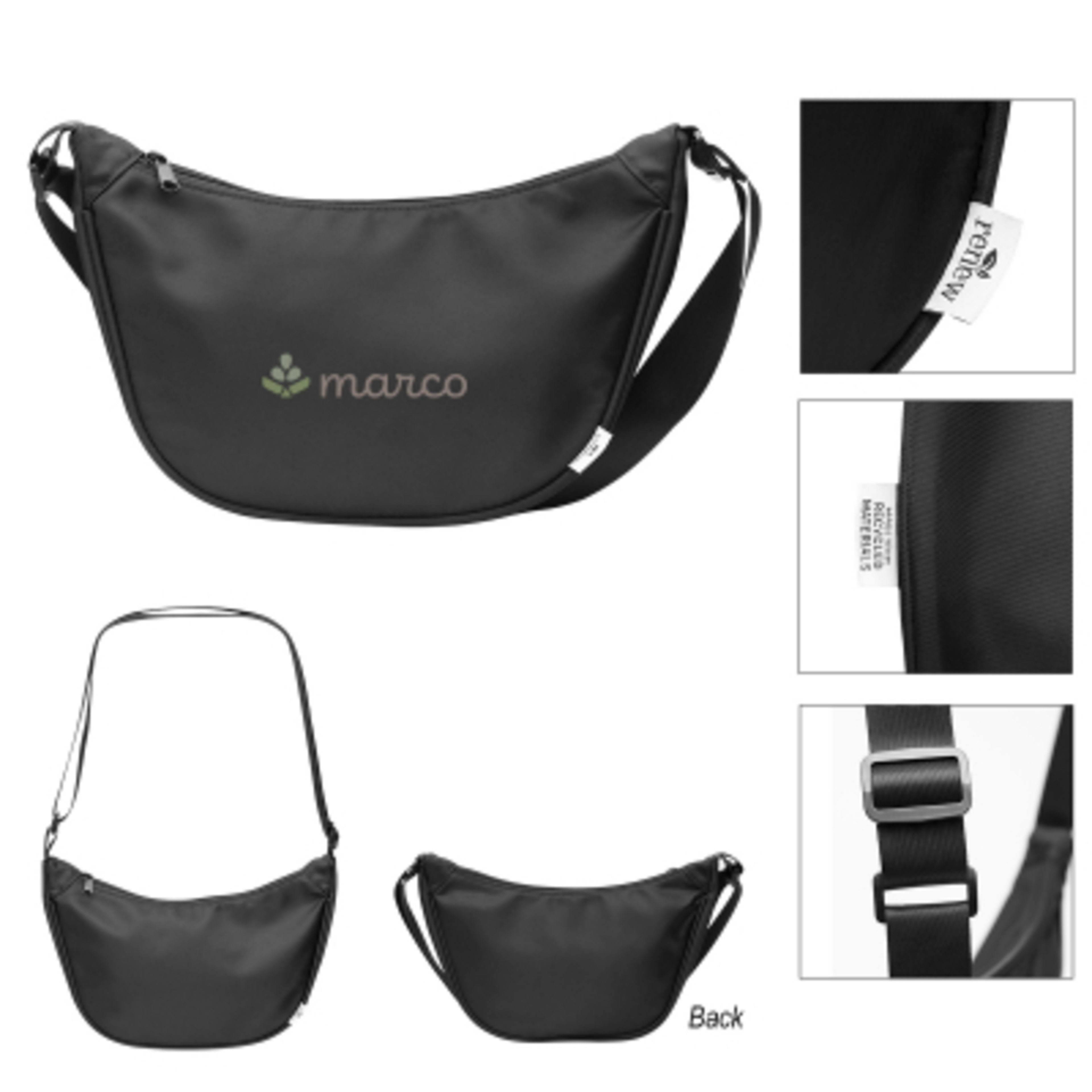 Recycled Polyester Sling Bag - 6½ x 12 in - Group Shot - promotional product with custom logo