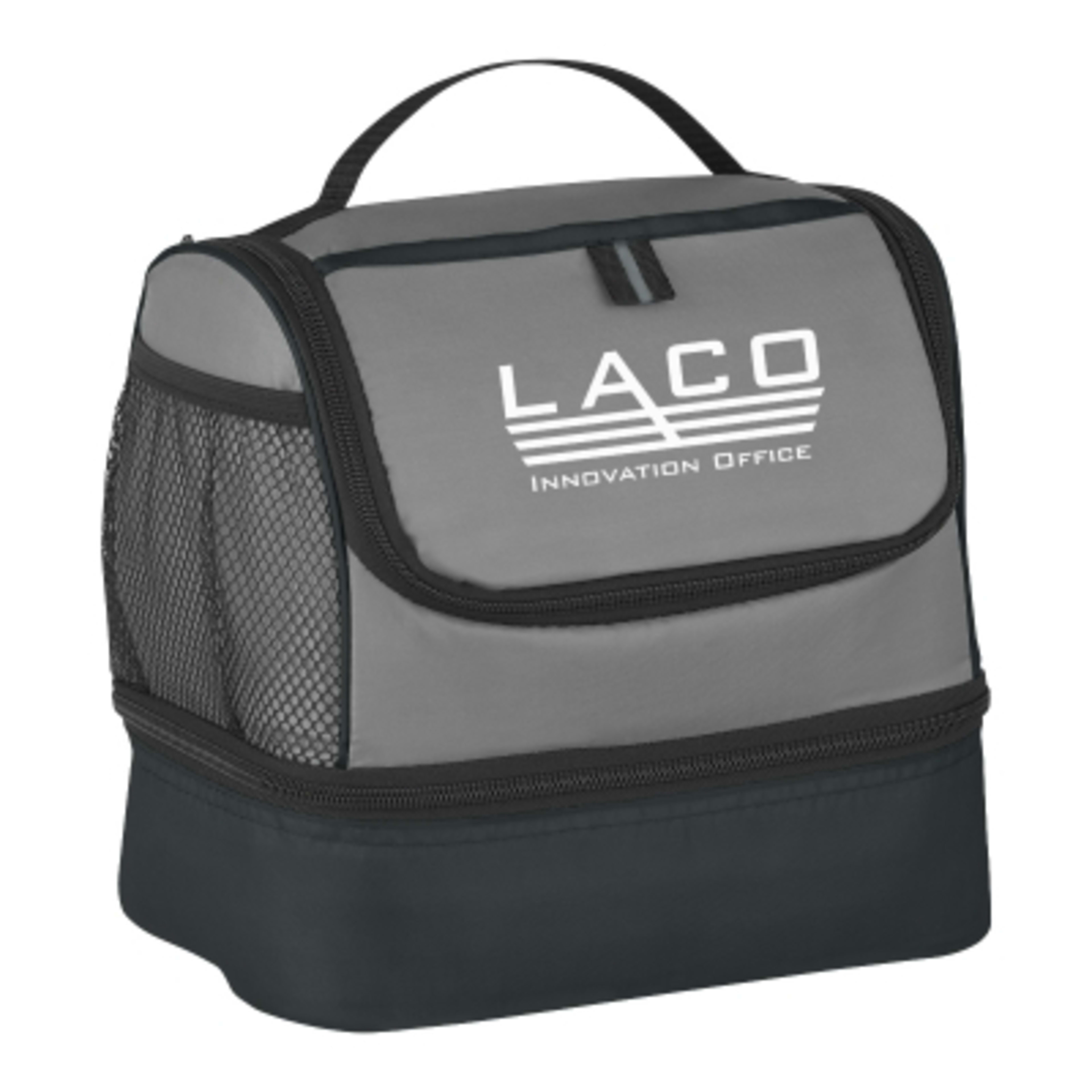 Two Compartment Insulated Lunch Pail Bag - 18 Can - Gray/Black - Silkscreen - product view 1
