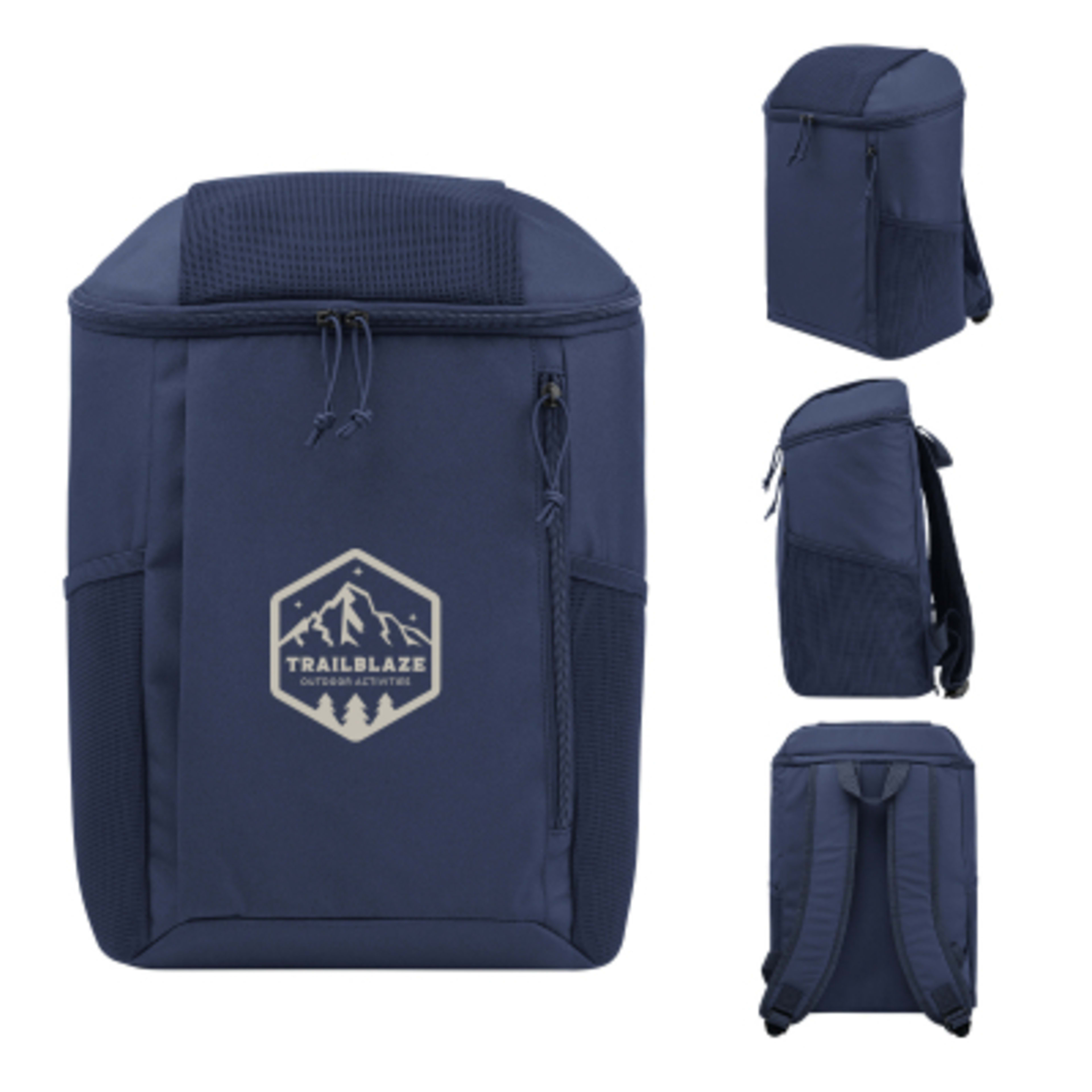 Insulated Cooler Backpack Recycled Polyester - 15 Can - Navy - Silkscreen - product view 3