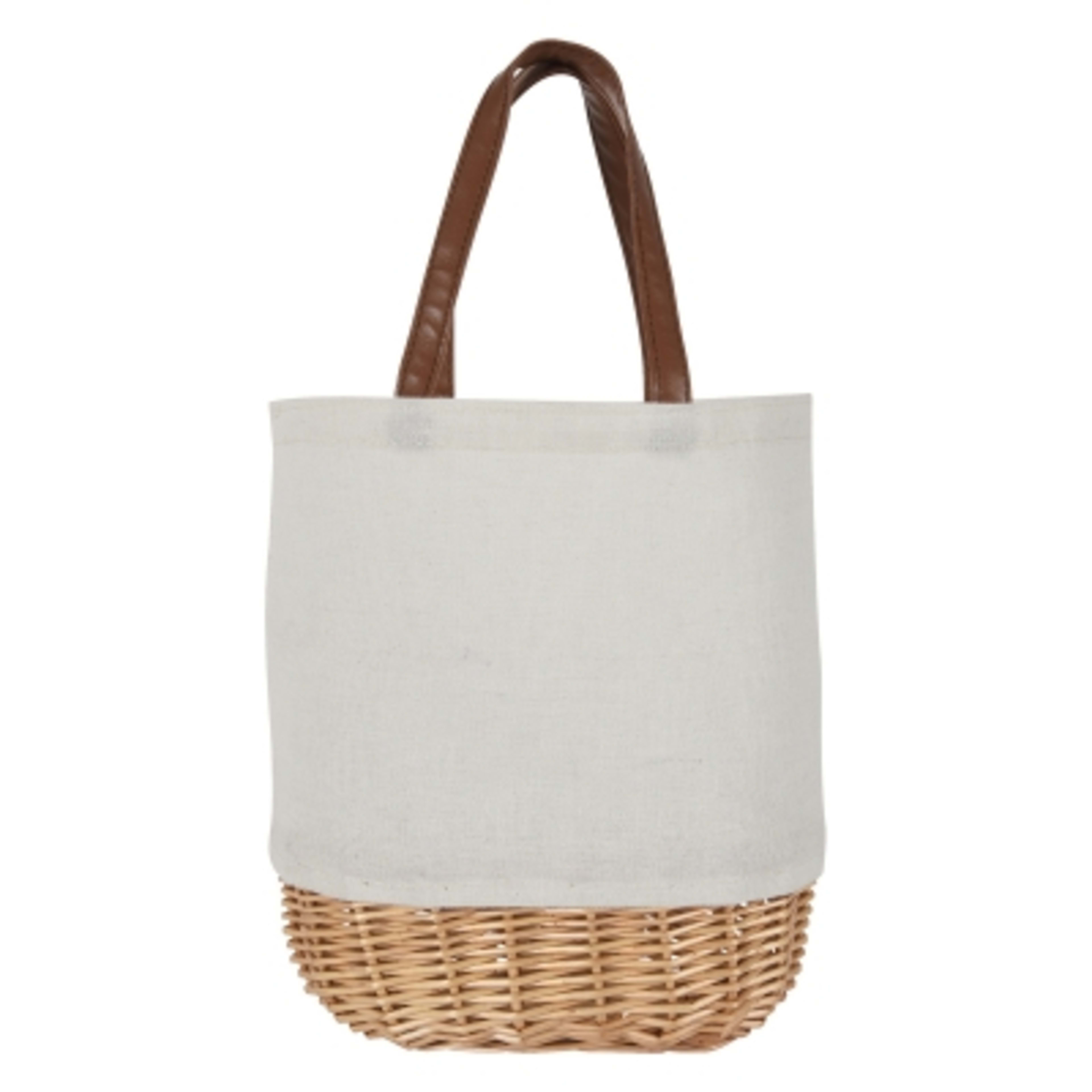 Tote Bag Cotton Canvas Wicker Basket Style - 10 x 9 x 4 in - NAT - Front - product view 2