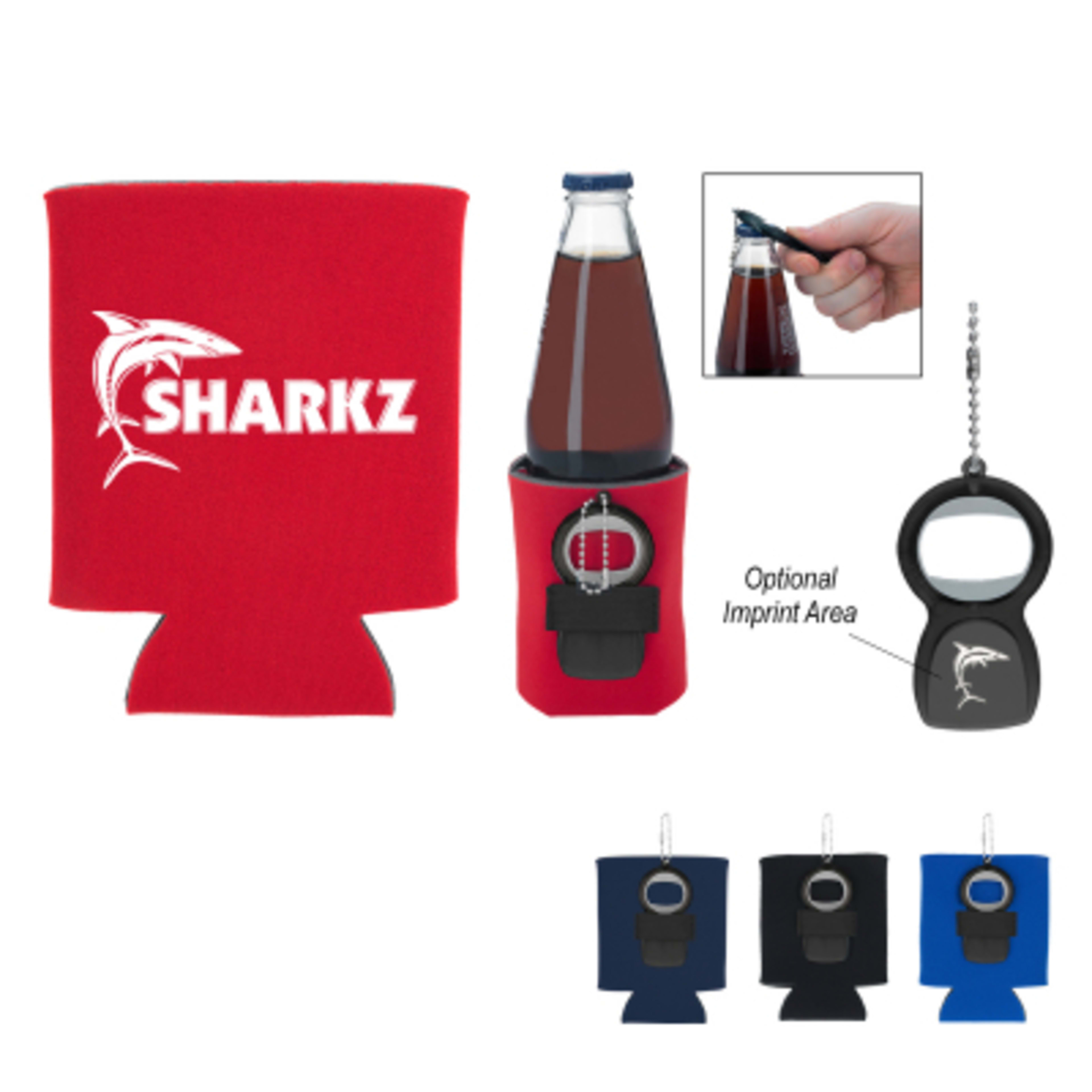 Koozie Foam with Bottle Opener Foldable - 4 in - Group Shot - product view 2