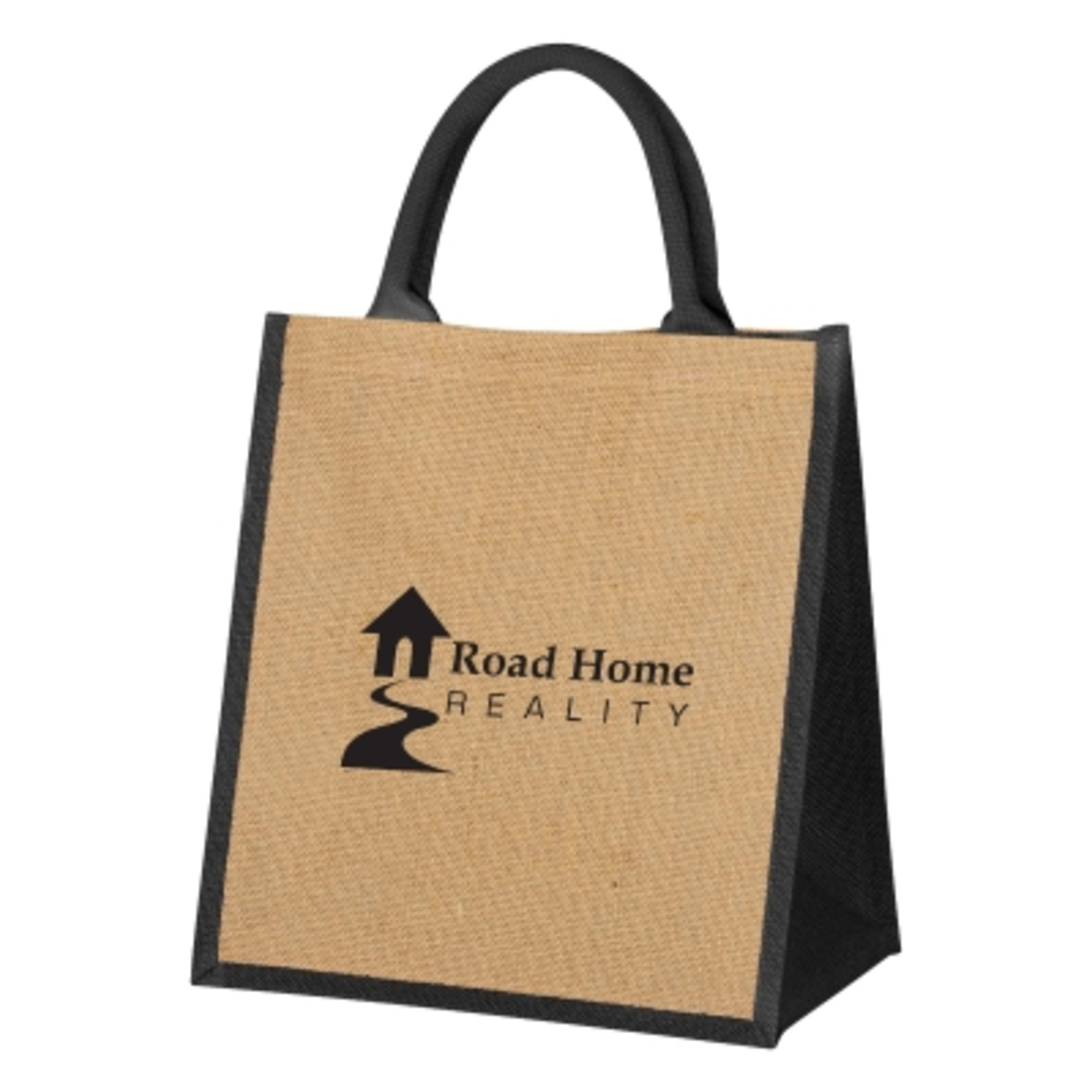 Custom Tote Bag Jute with Hook and Loop Closure - 12 x 13 x 7 in - NAT/Black - Silkscreen - product view 1