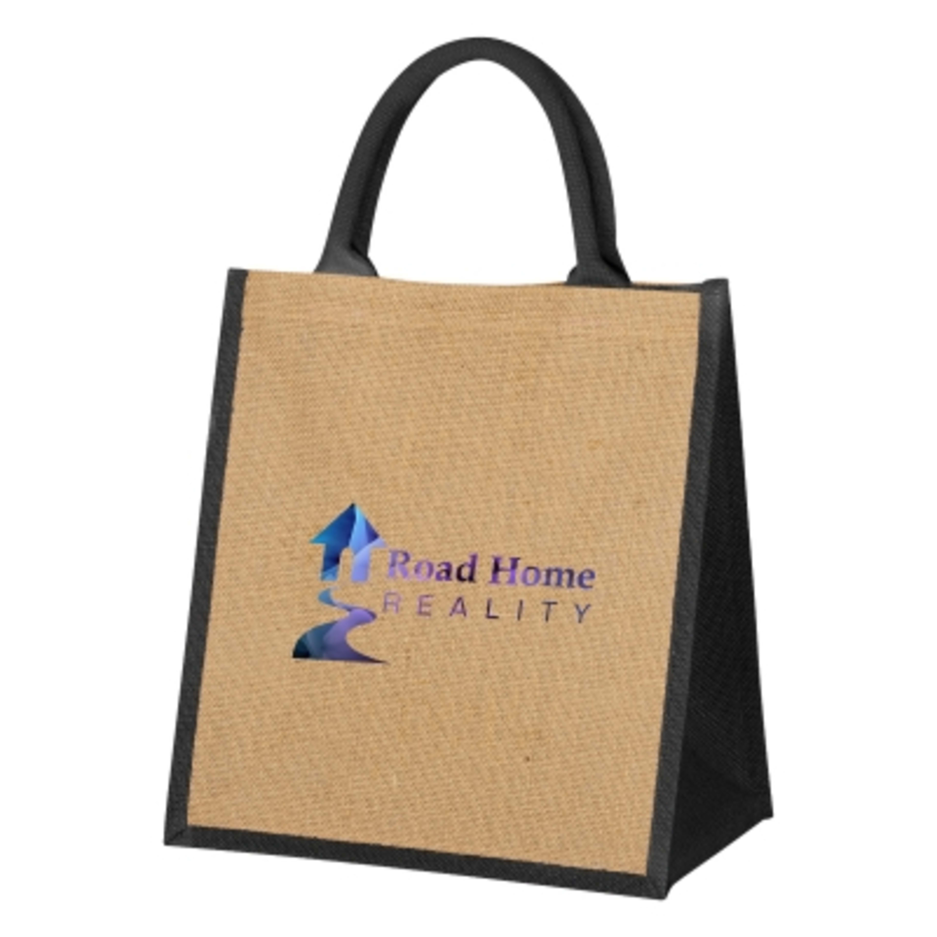 Custom Tote Bag Jute with Hook and Loop Closure - 12 x 13 x 7 in - NAT/Black - Colorbrite - product view 2