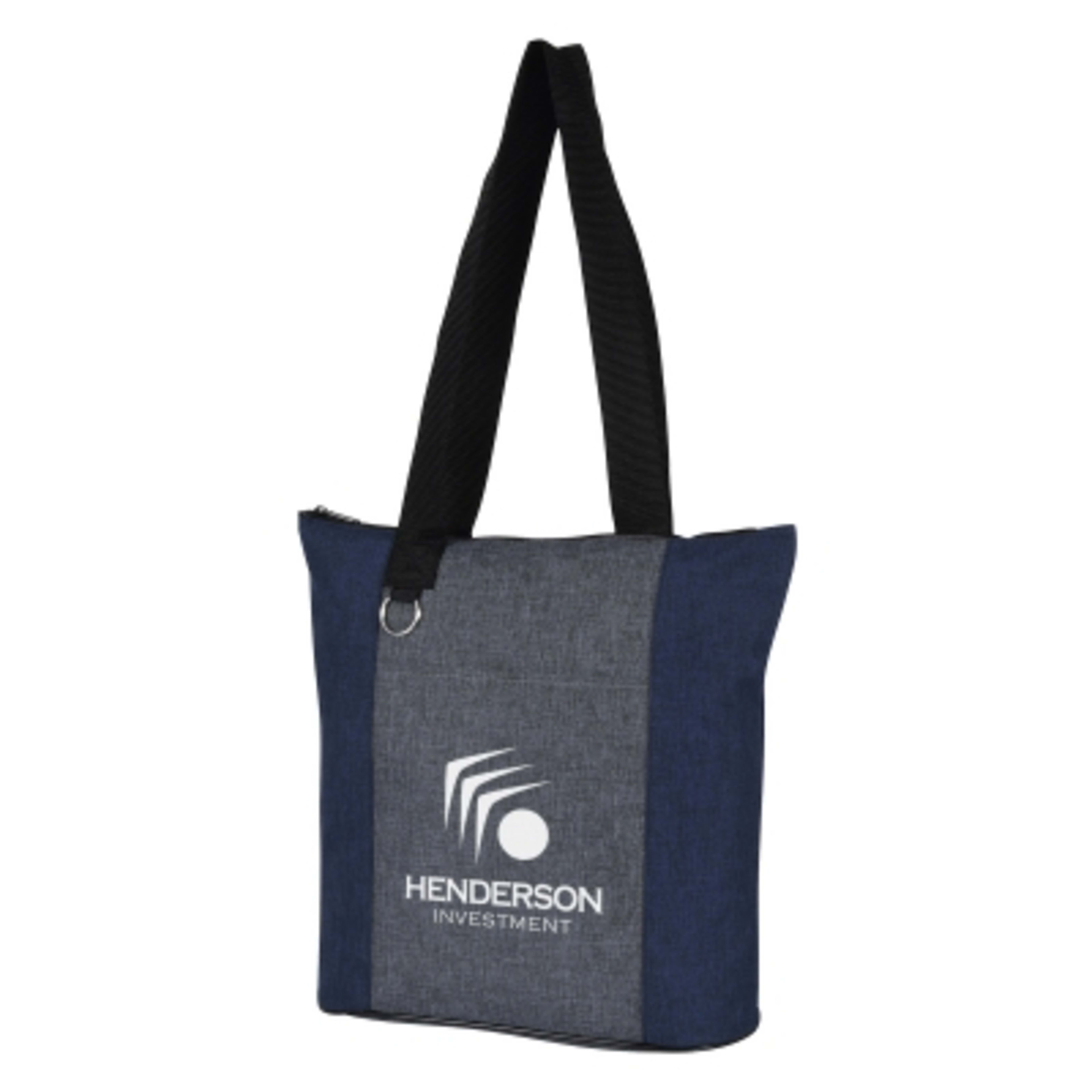 Custom Tote Bag Heathered Polyester with Zipper - 14 x 13 in - Navy/Gray - Silkscreen - product view 1