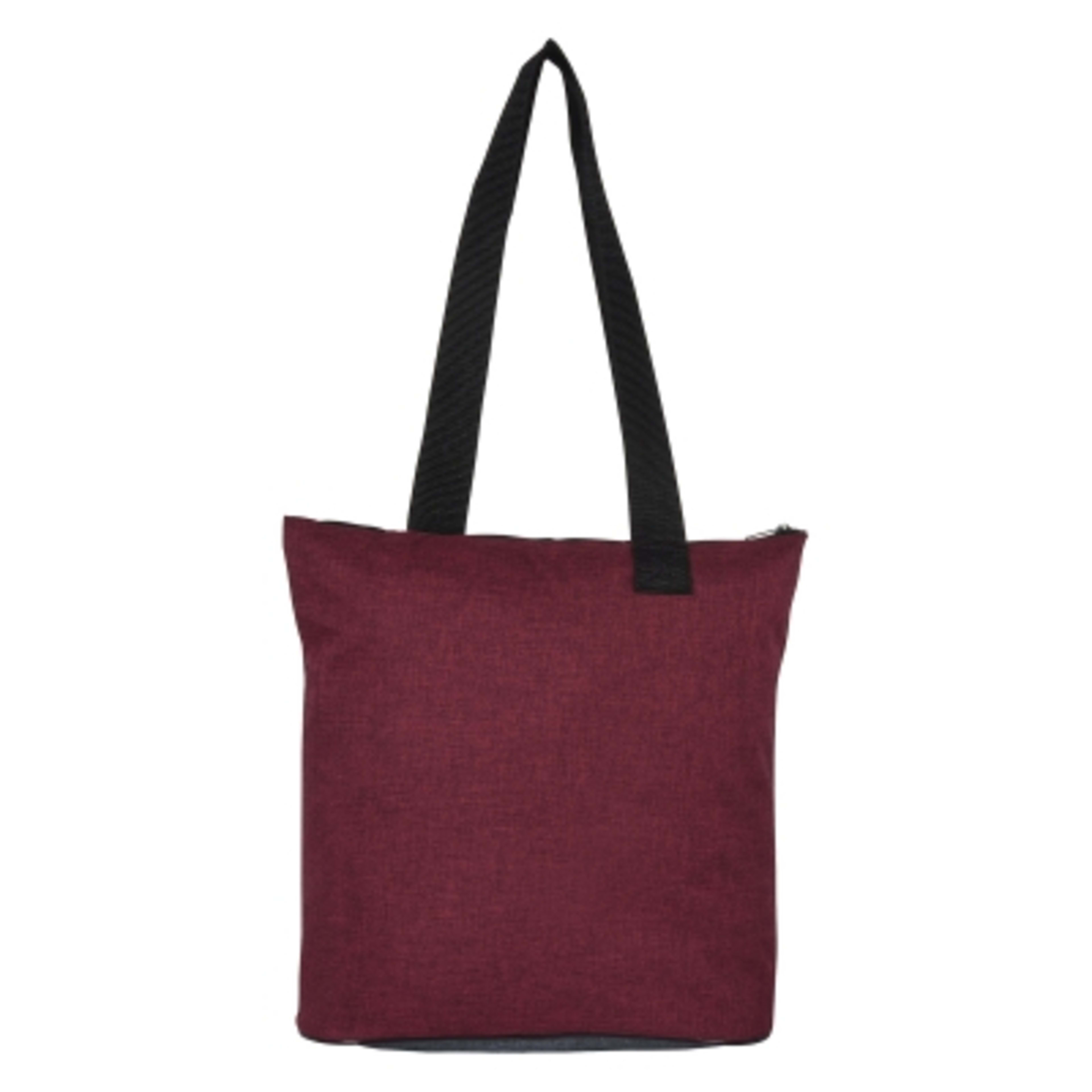 Custom Tote Bag Heathered Polyester with Zipper - 14 x 13 in - Red/Gray - Back - product view 5
