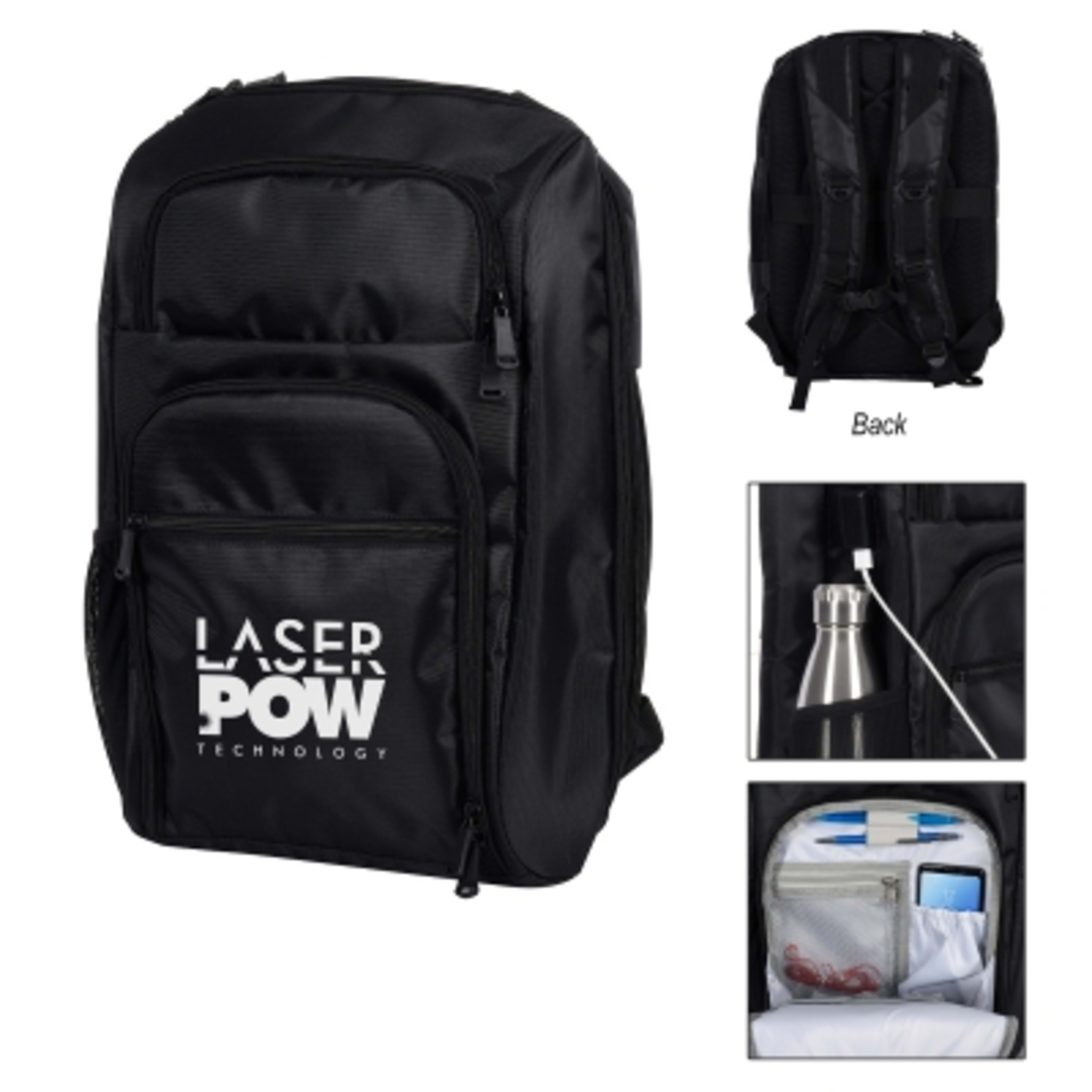 Backpack RFID Laptop Briefcase Polyester Convertible - 11 x 17 x 5 in - Black - Silkscreen - promotional product with custom logo