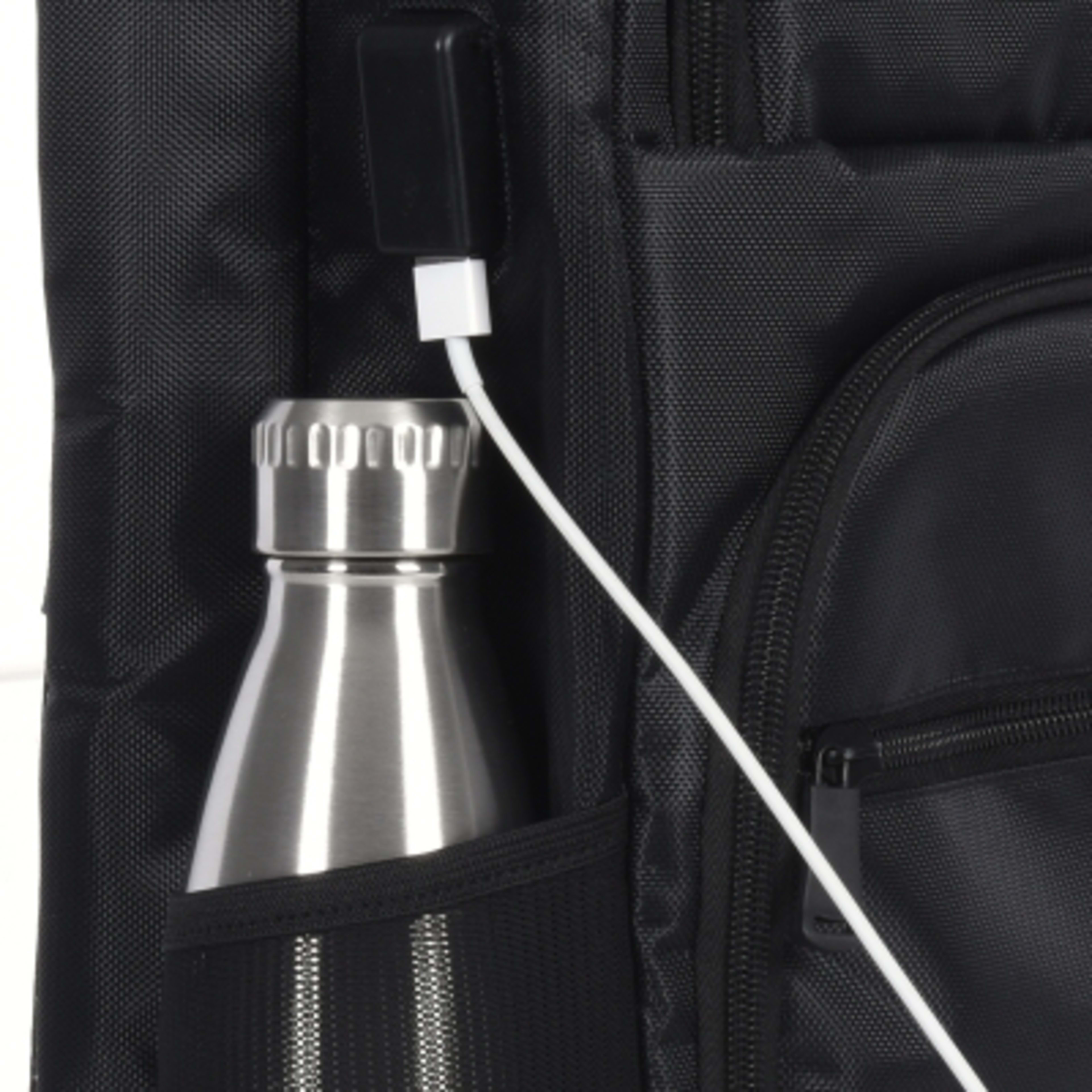 Backpack RFID Laptop Briefcase Polyester Convertible - 11 x 17 x 5 in - Black - Bottle+and+Charger - product view 2