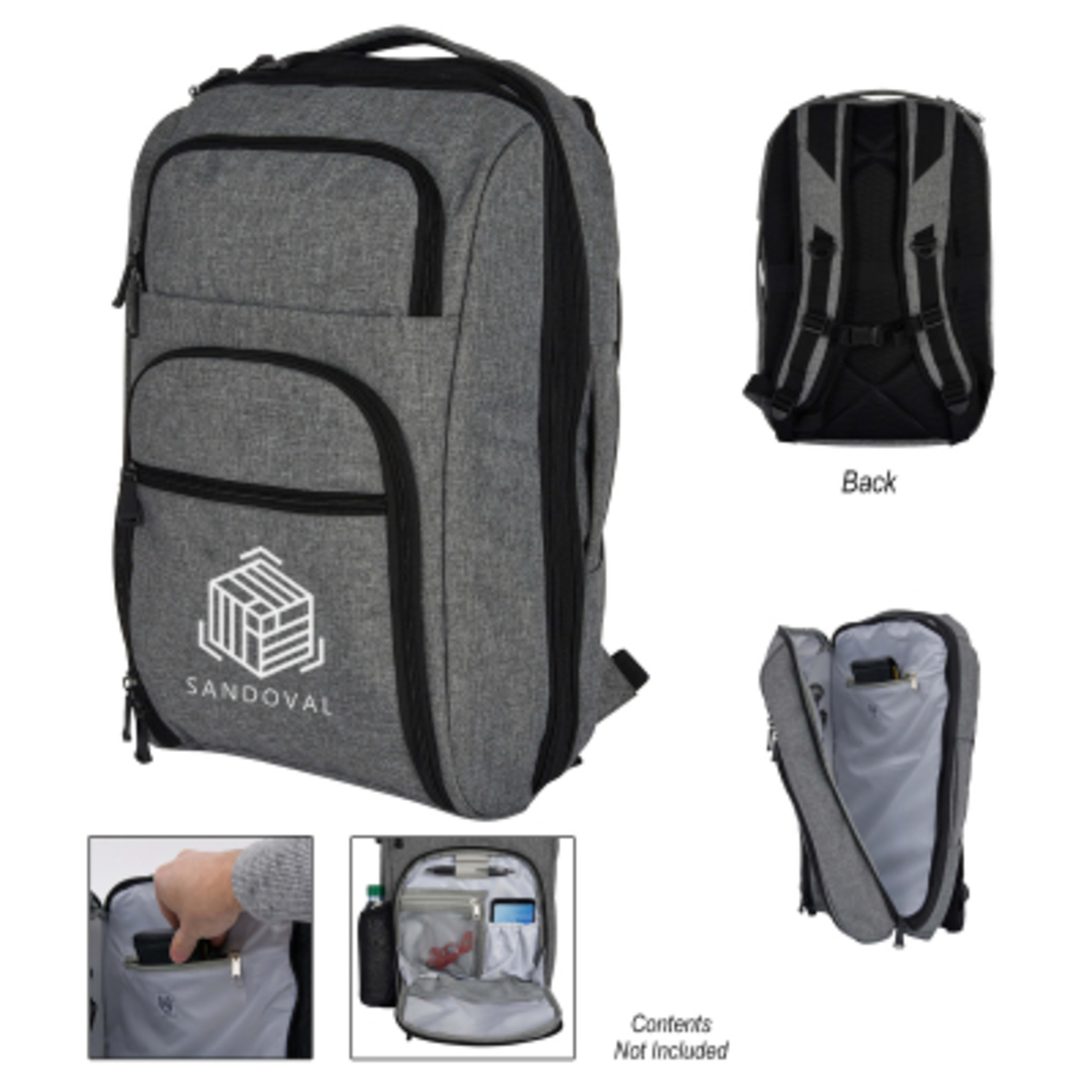Backpack RFID Laptop Heathered Polyester Convertible - 11 x 18 x 5 in - Group Shot - product view 5