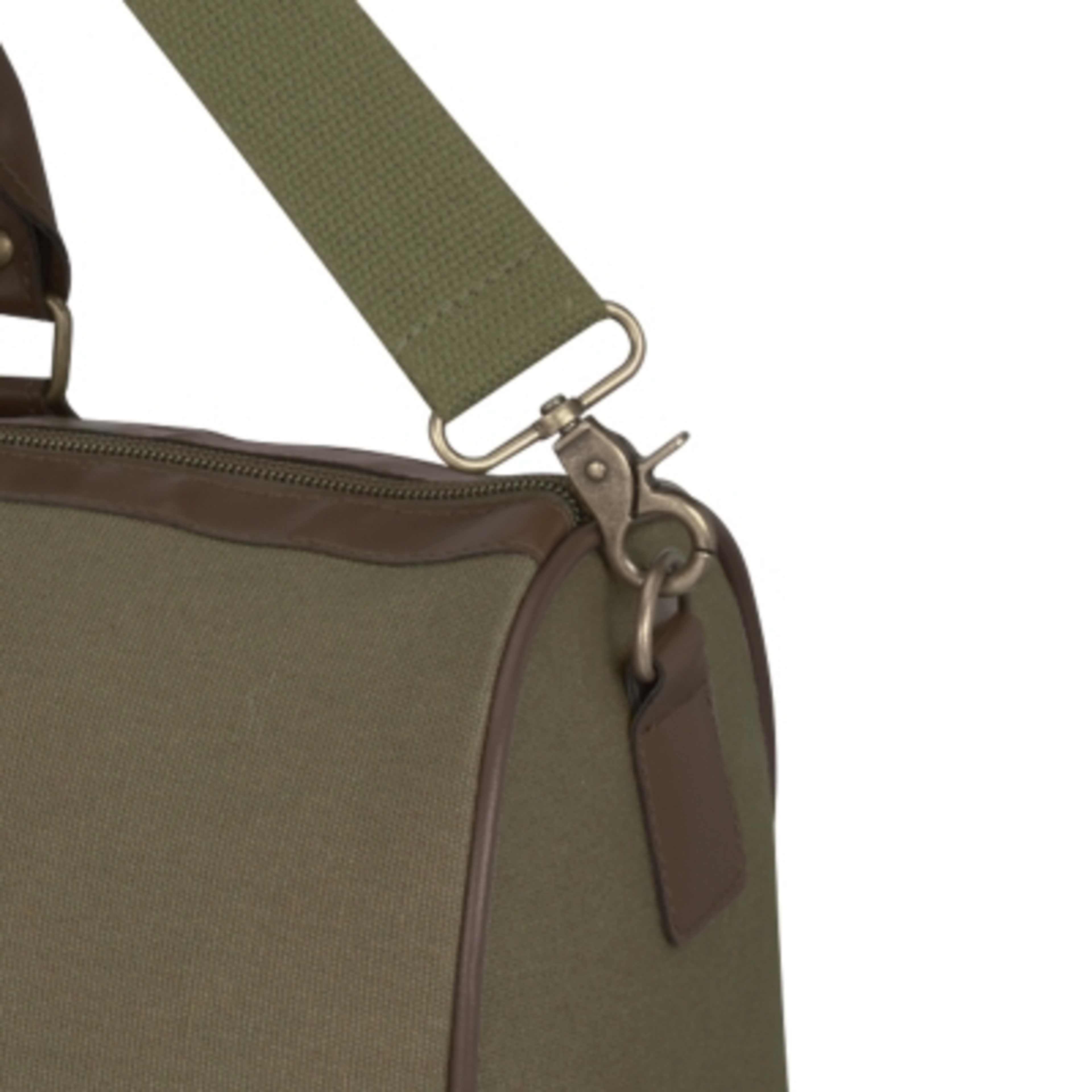 Duffel Bag Cotton Canvas Safari Weekender with Leather - 20 x 12 x 8 in - OLV/Brown - Inset - product view 4