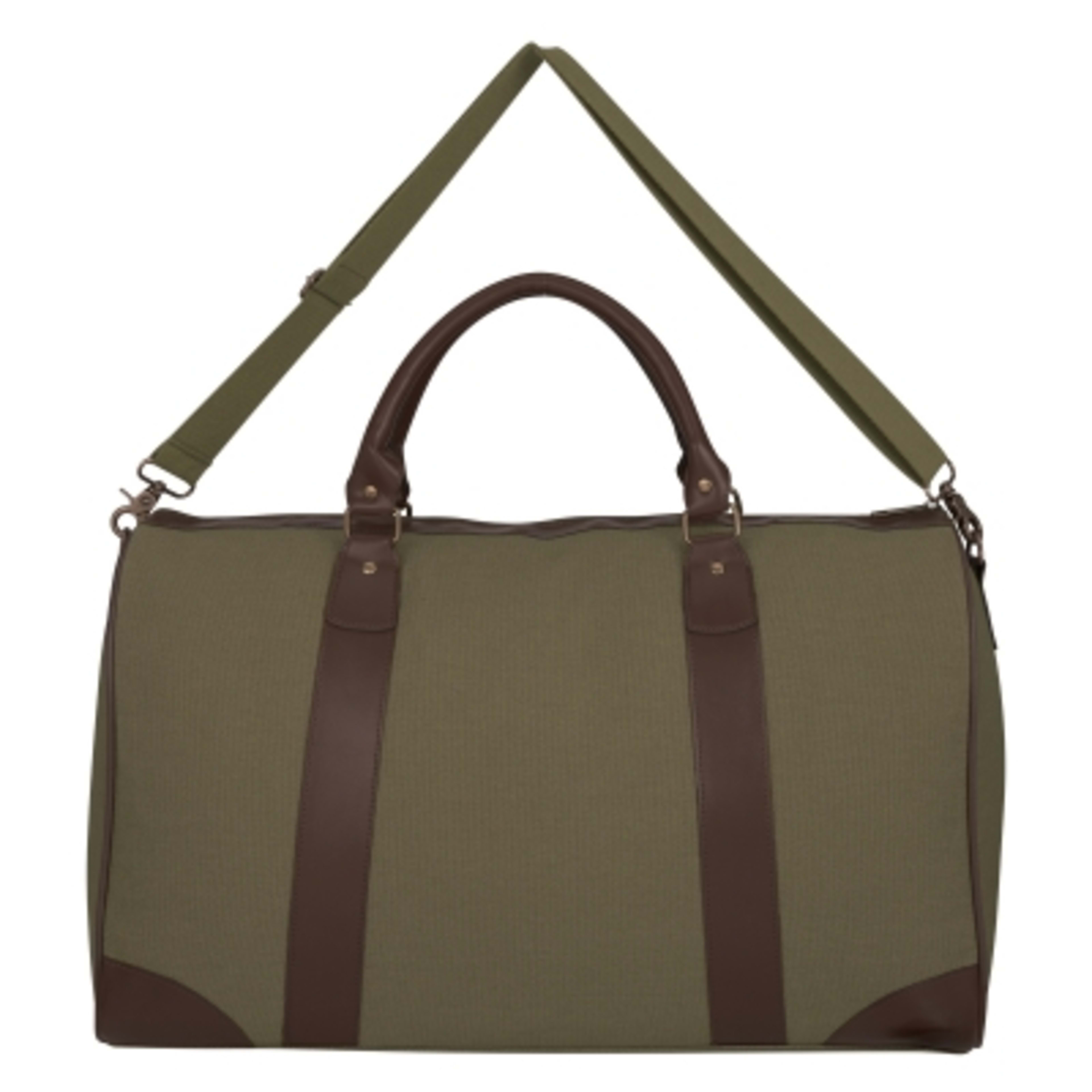 Duffel Bag Cotton Canvas Safari Weekender with Leather - 20 x 12 x 8 in - OLV/Brown - Back - product view 5