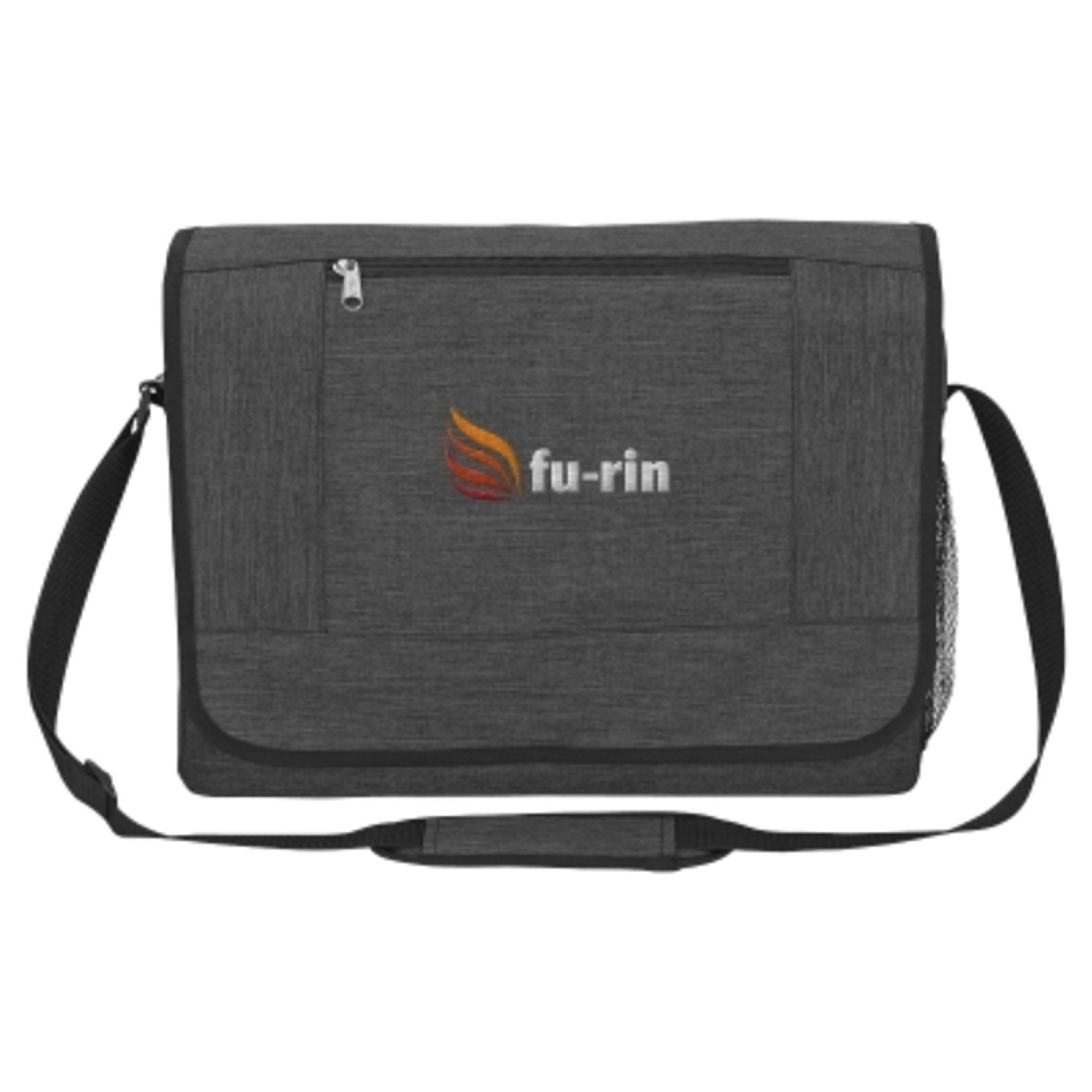 Messenger Bag Polycanvas with Trolley Sleeve - 16 x 11 in - Gray - Embroidery - product view 2