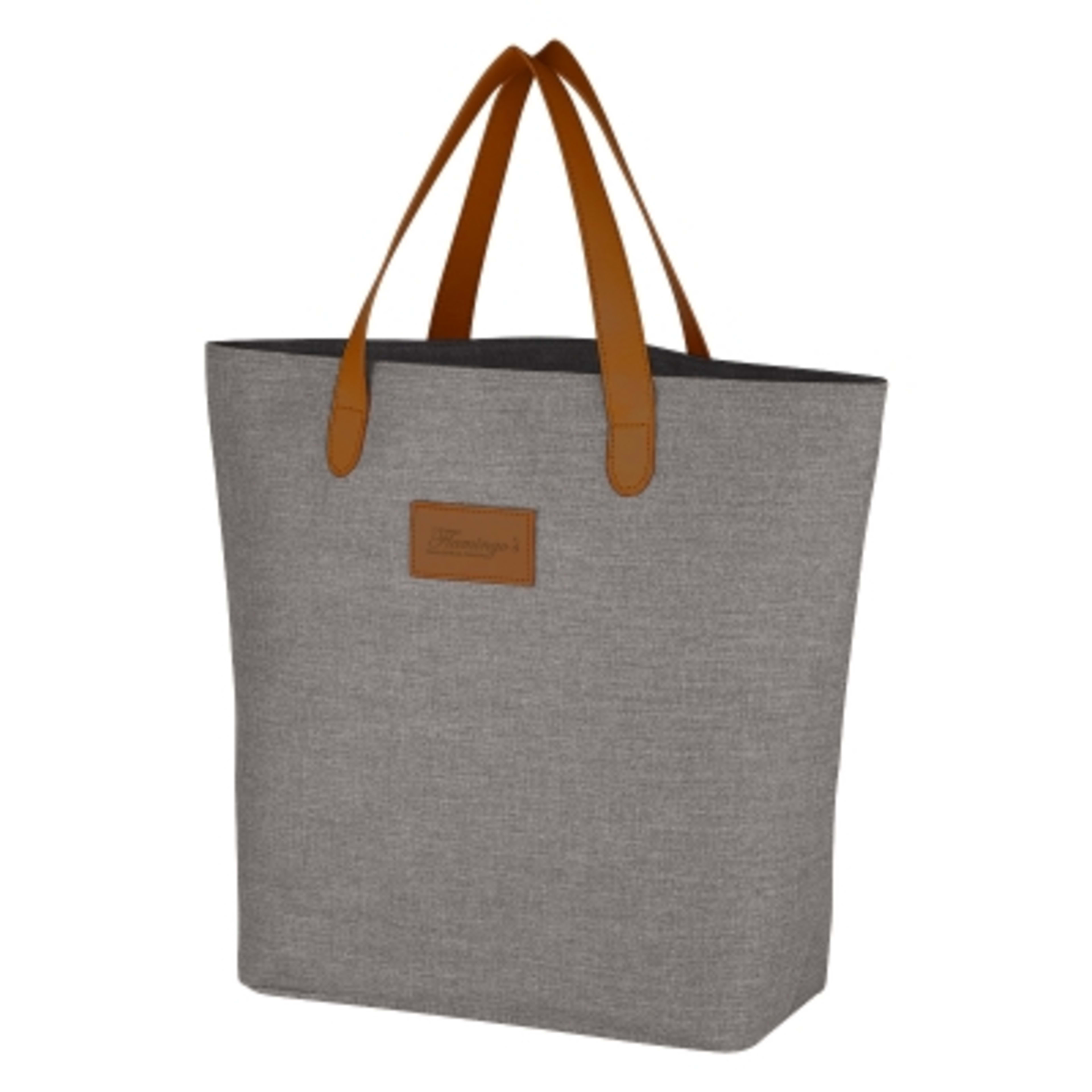 Tote Bag Heathered Polycanvas with Leatherette - 17 x 13 in - Gray - Debossed - product view 1