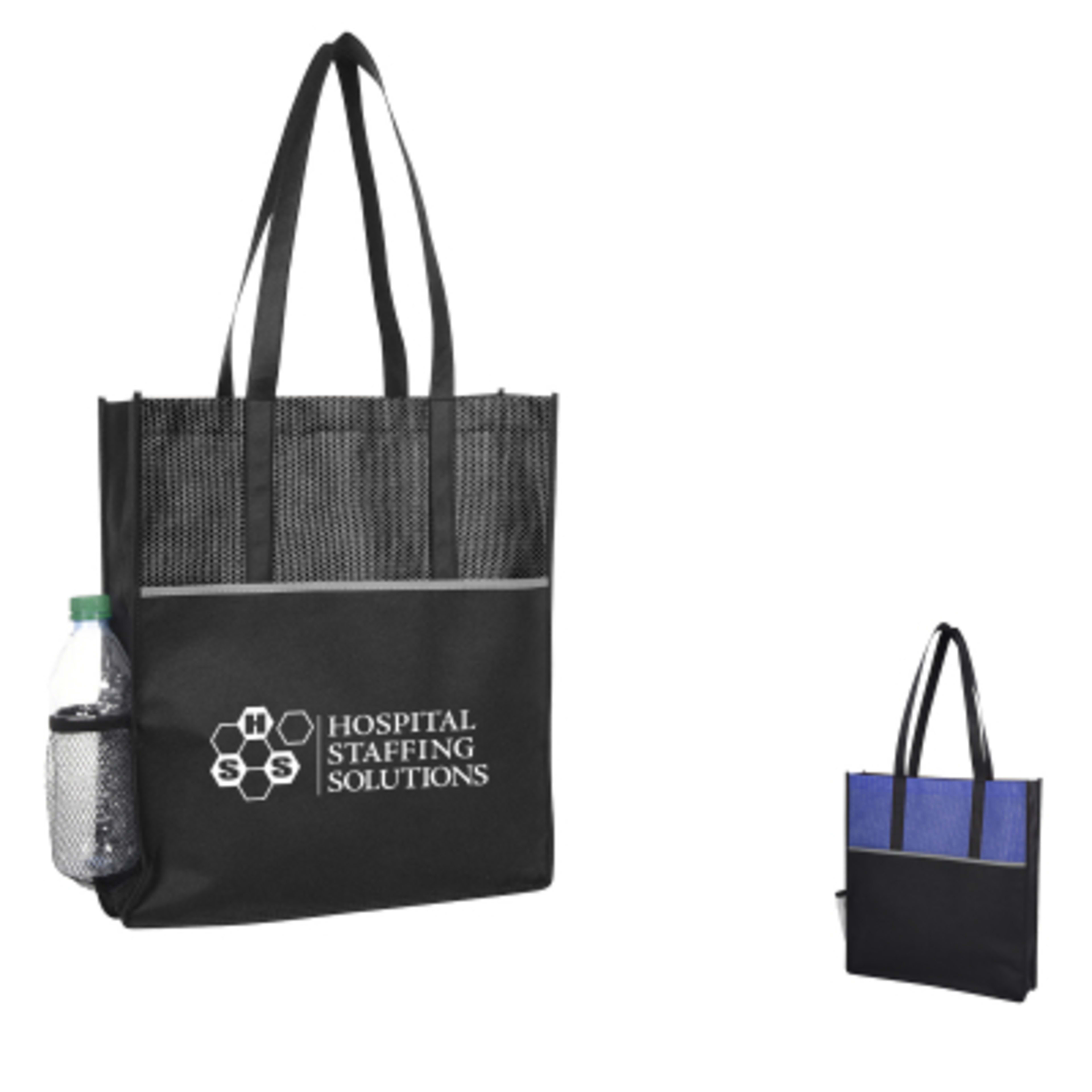 Tote Bag Non-Woven with Mesh Pocket Polypropylene - 15 x 16 in - Group Shot - product view 3
