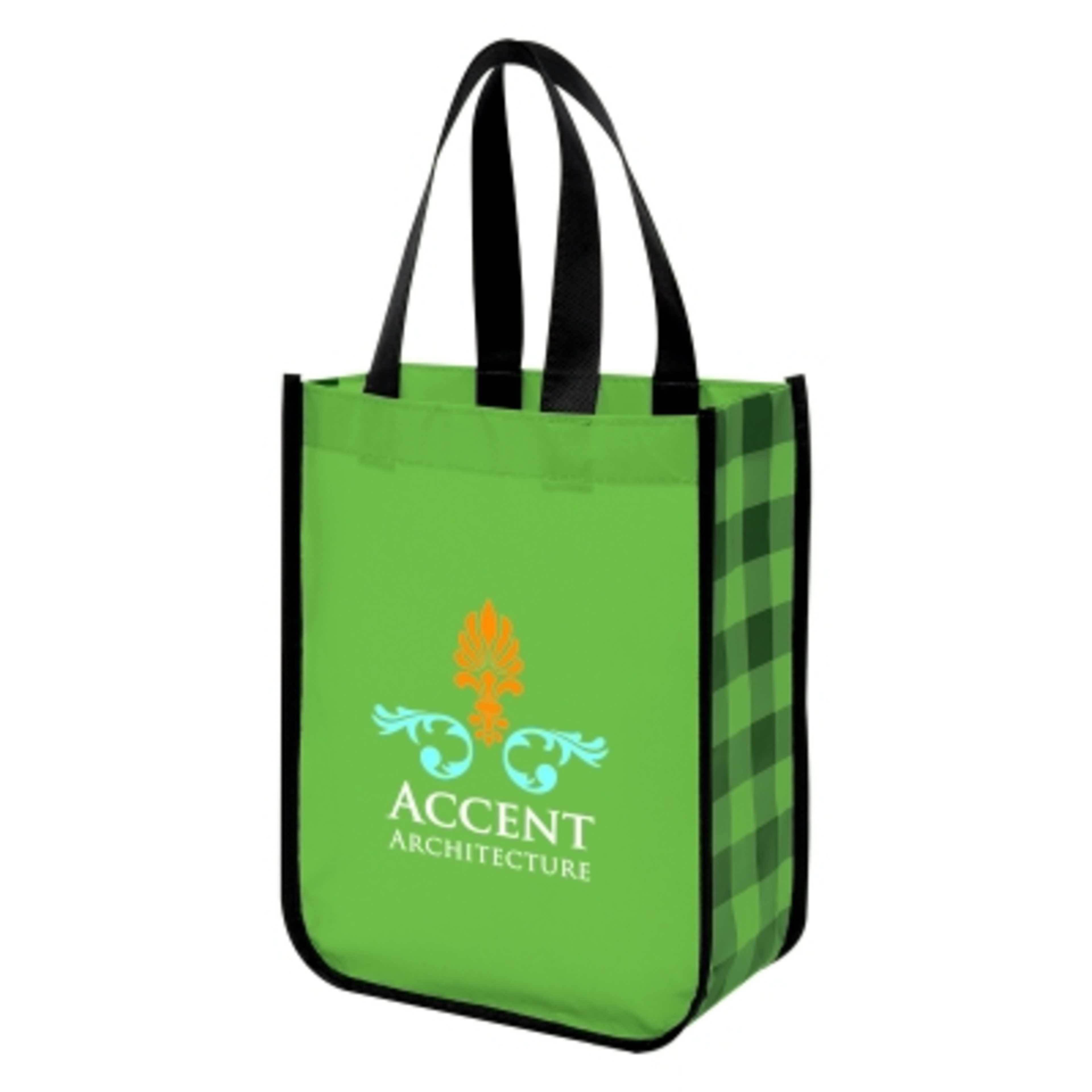 Laminated Non-Woven Tote Bag Water-Resistant - 9.25 x 11.75 x 4.5 in - Green/Black - Colorbrite - product view 2