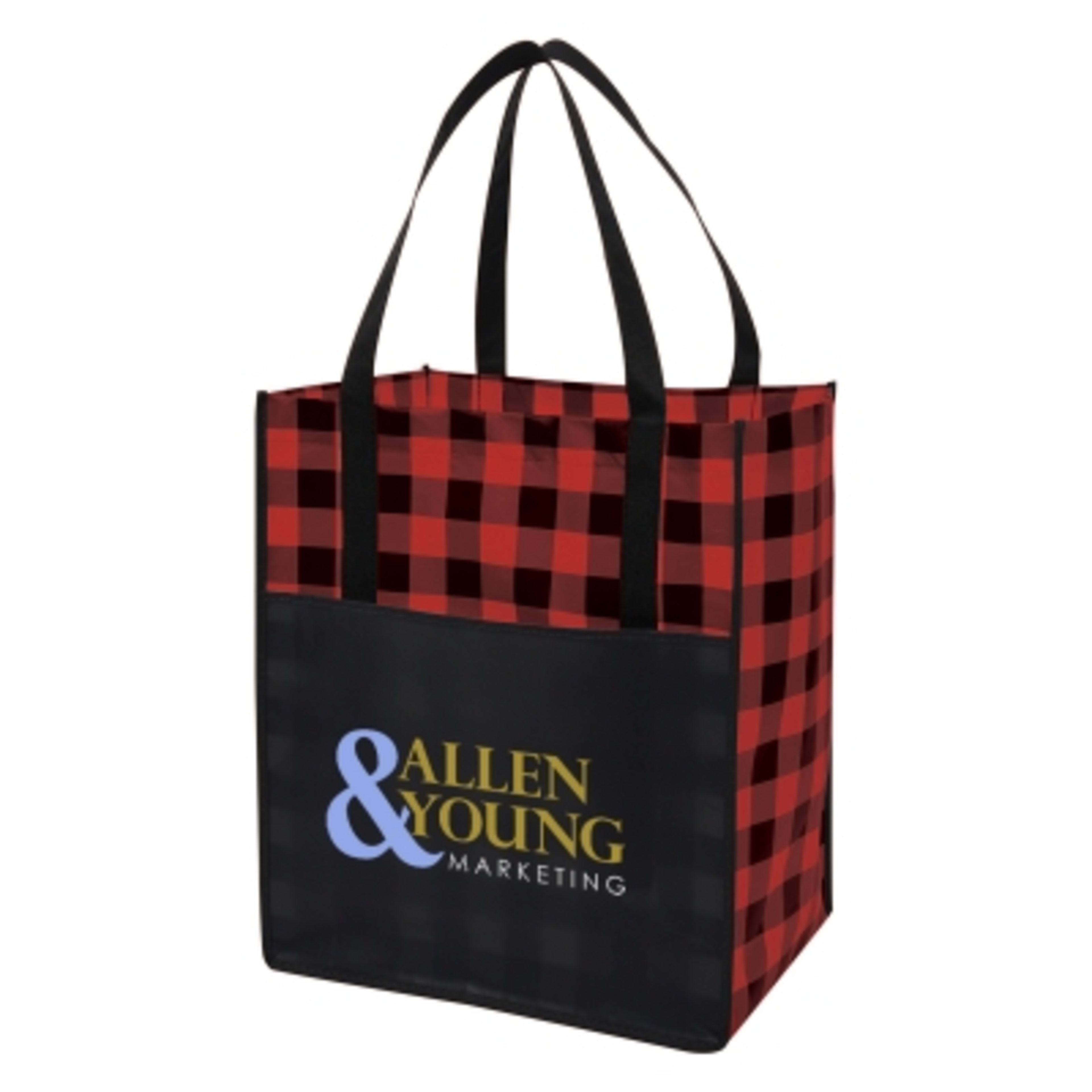 Laminated Non-Woven Tote Bag with Front Pocket - 13 x 15 x 10 in - Black/Red - Colorbrite - product view 4