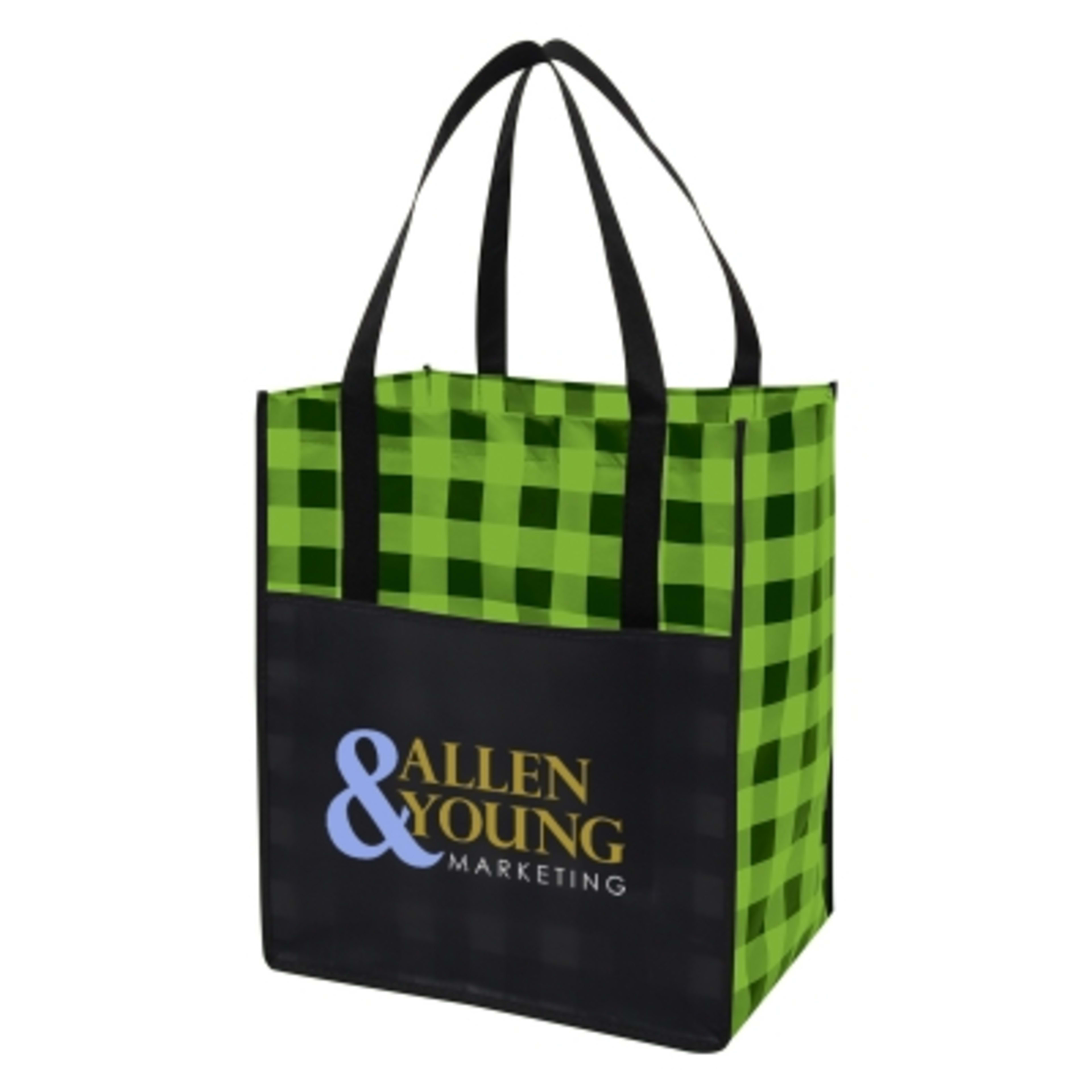 Laminated Non-Woven Tote Bag with Front Pocket - 13 x 15 x 10 in - Black/Green - Colorbrite - product view 5