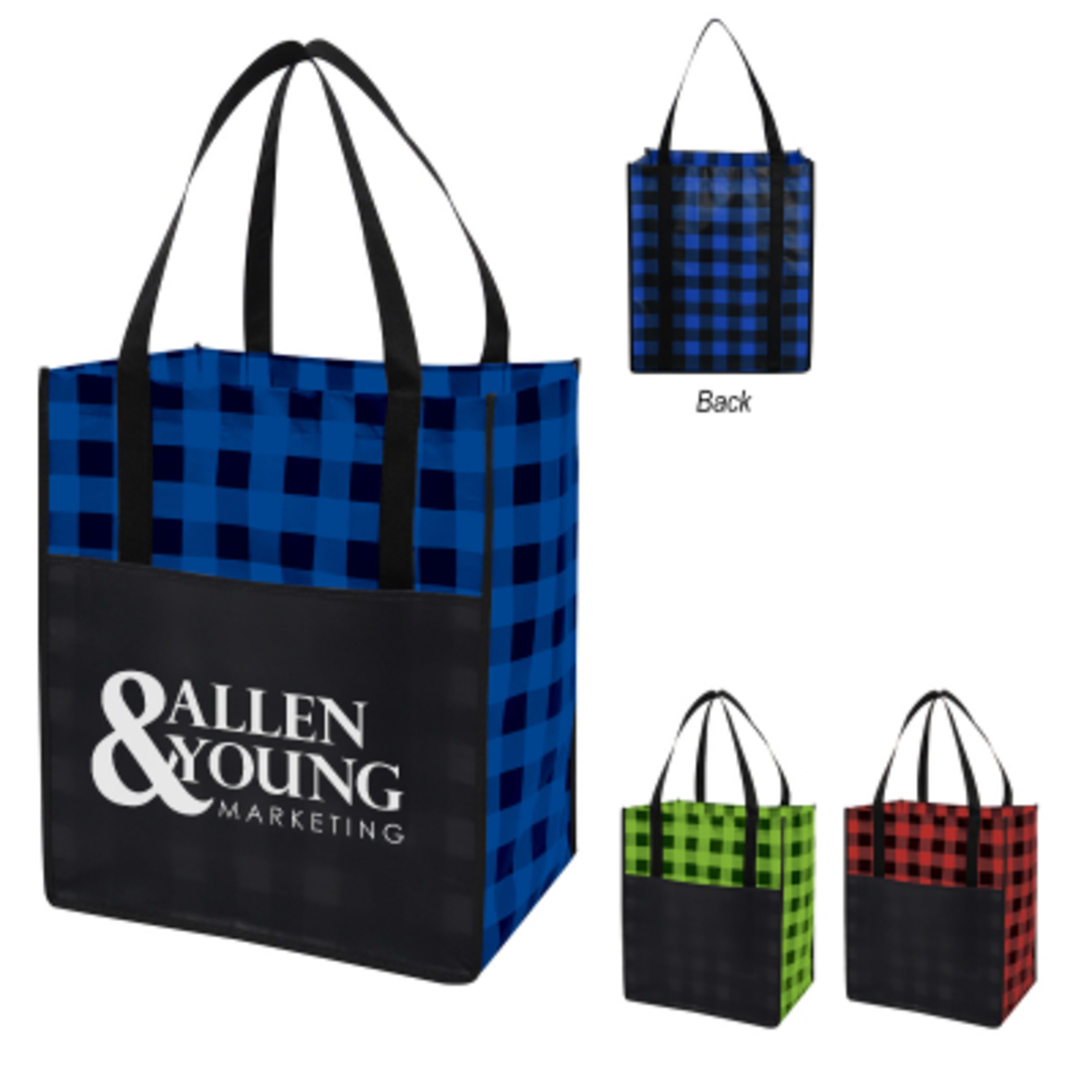 Laminated Non-Woven Tote Bag with Front Pocket - 13 x 15 x 10 in - Group Shot - product view 7