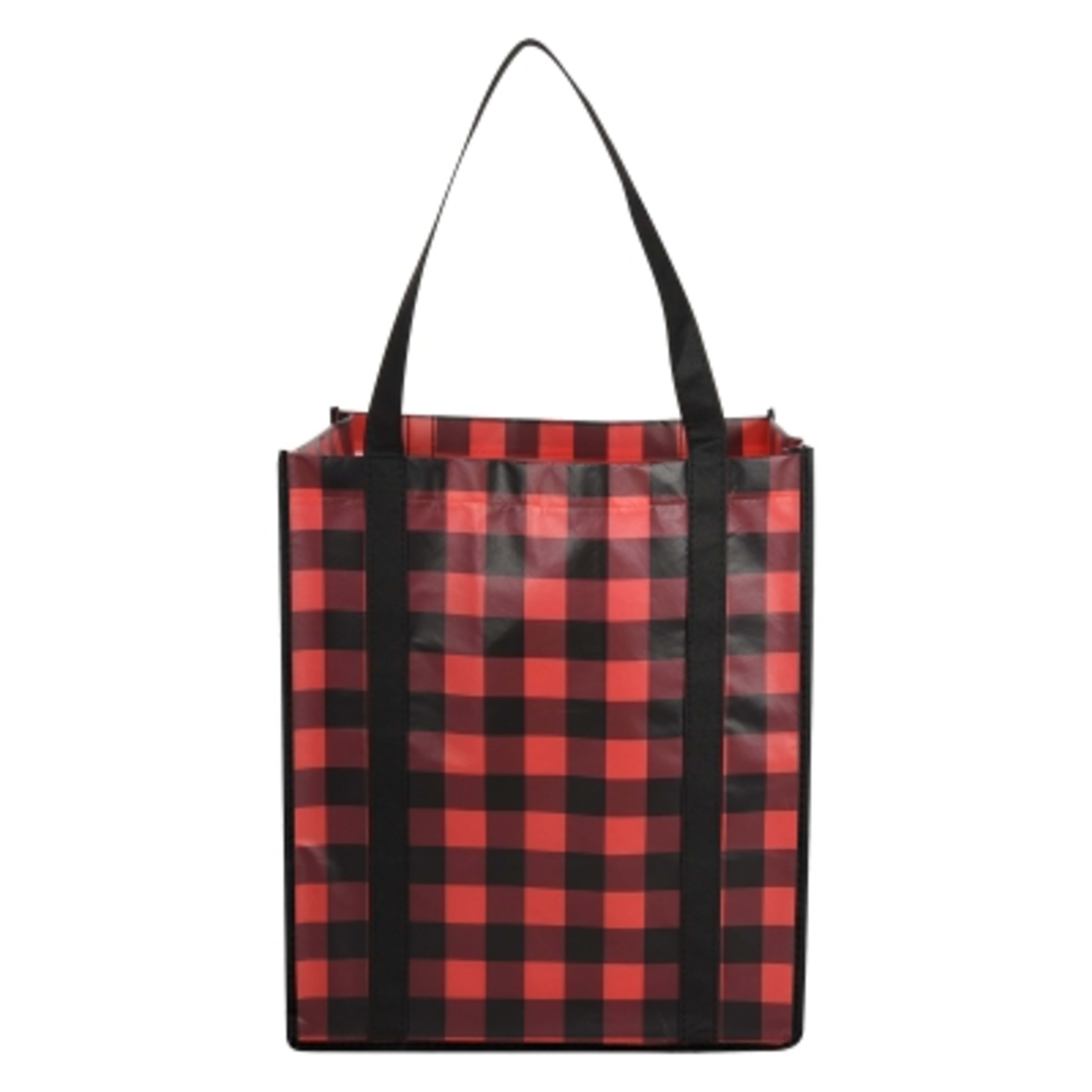 Laminated Non-Woven Tote Bag with Front Pocket - 13 x 15 x 10 in - Black/Red - Back - product view 8