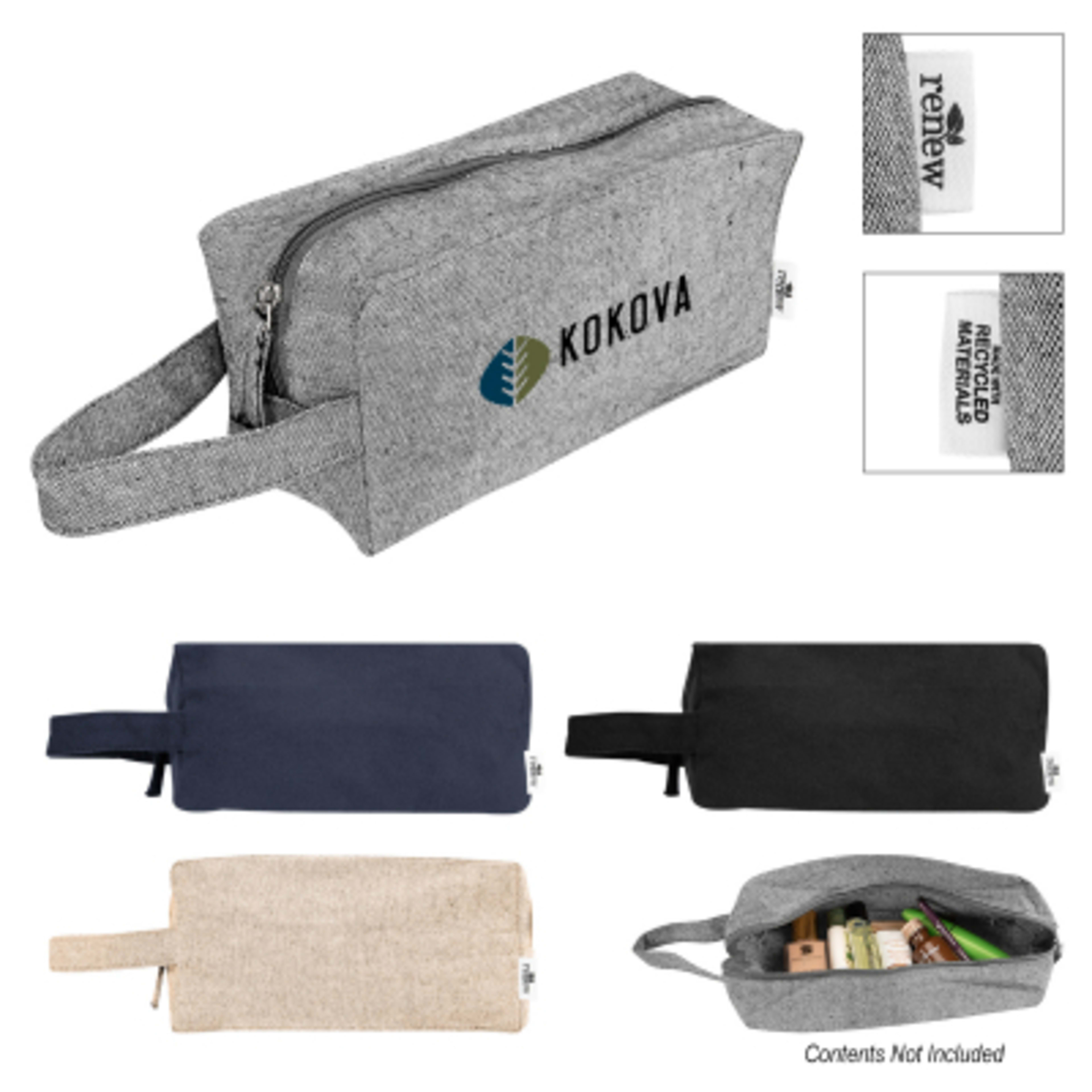 Toiletry Bag Recycled Cotton with Handle - 4.5 x 9 in - Group Shot - product view 3