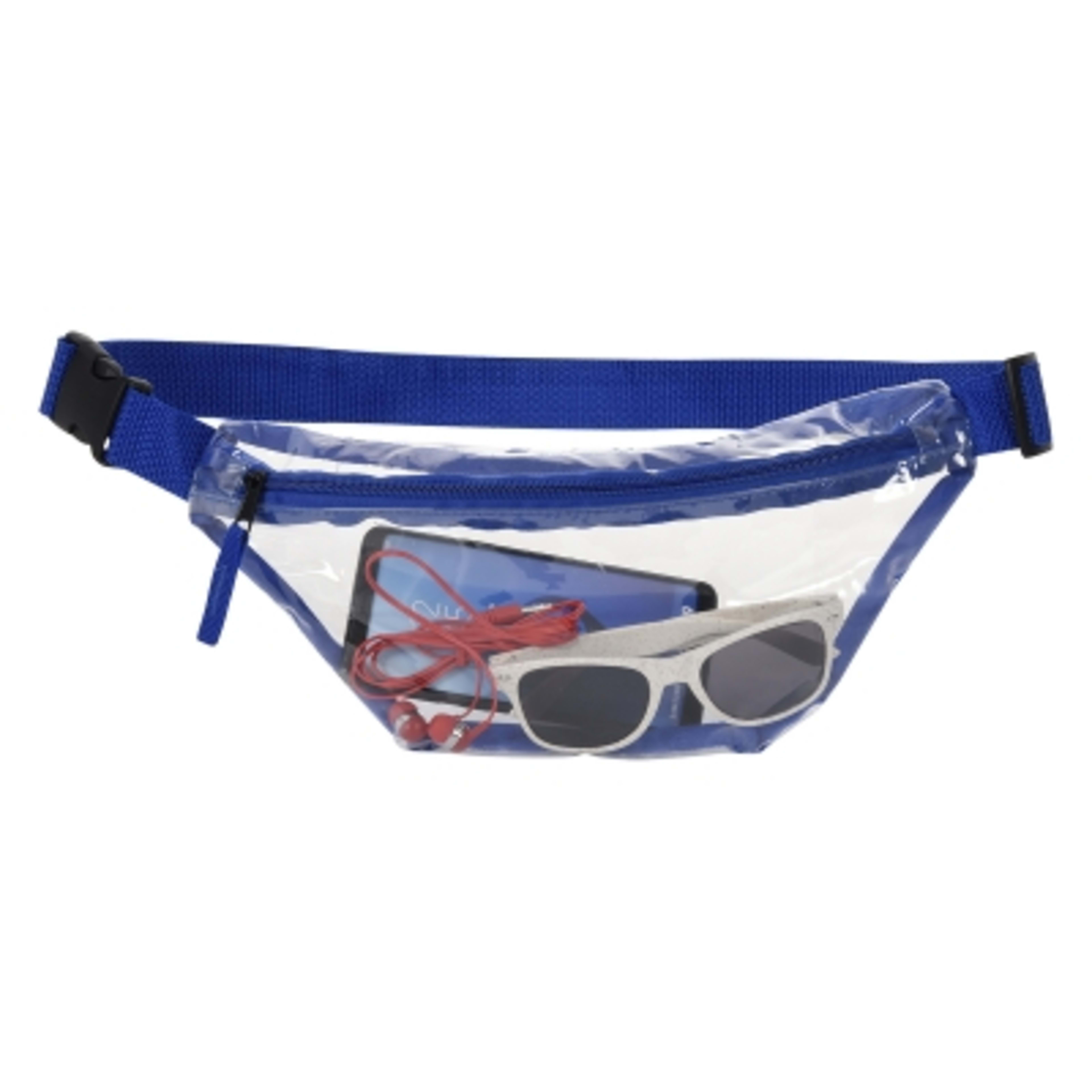 Clear Fanny Pack NFL Compliant with Zipper - 12 x 5.5 in - Clear/Royal - Inset - product view 3