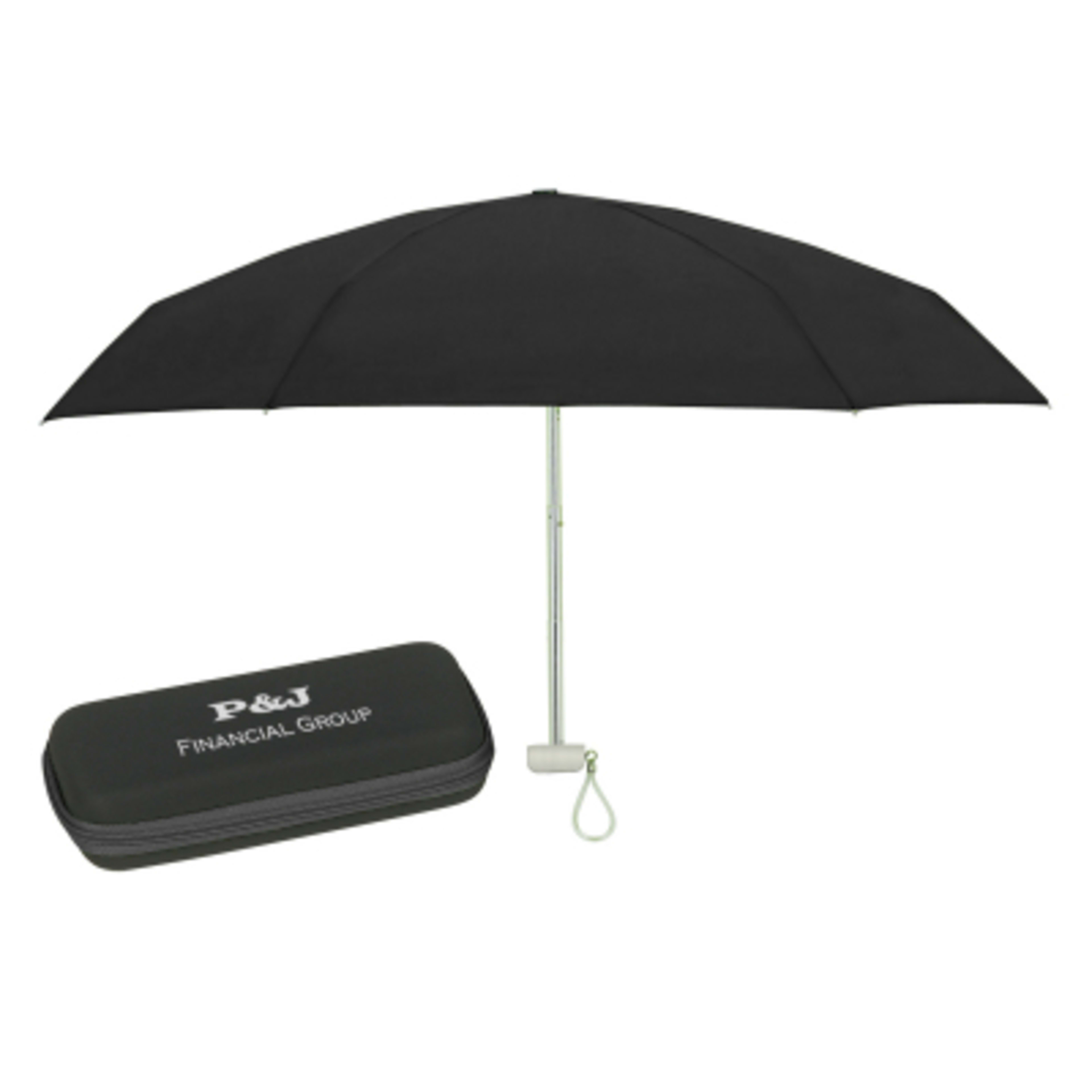 Telescopic Travel Umbrella with Case - 37 in Arc - Black - Silkscreen - promotional product with custom logo
