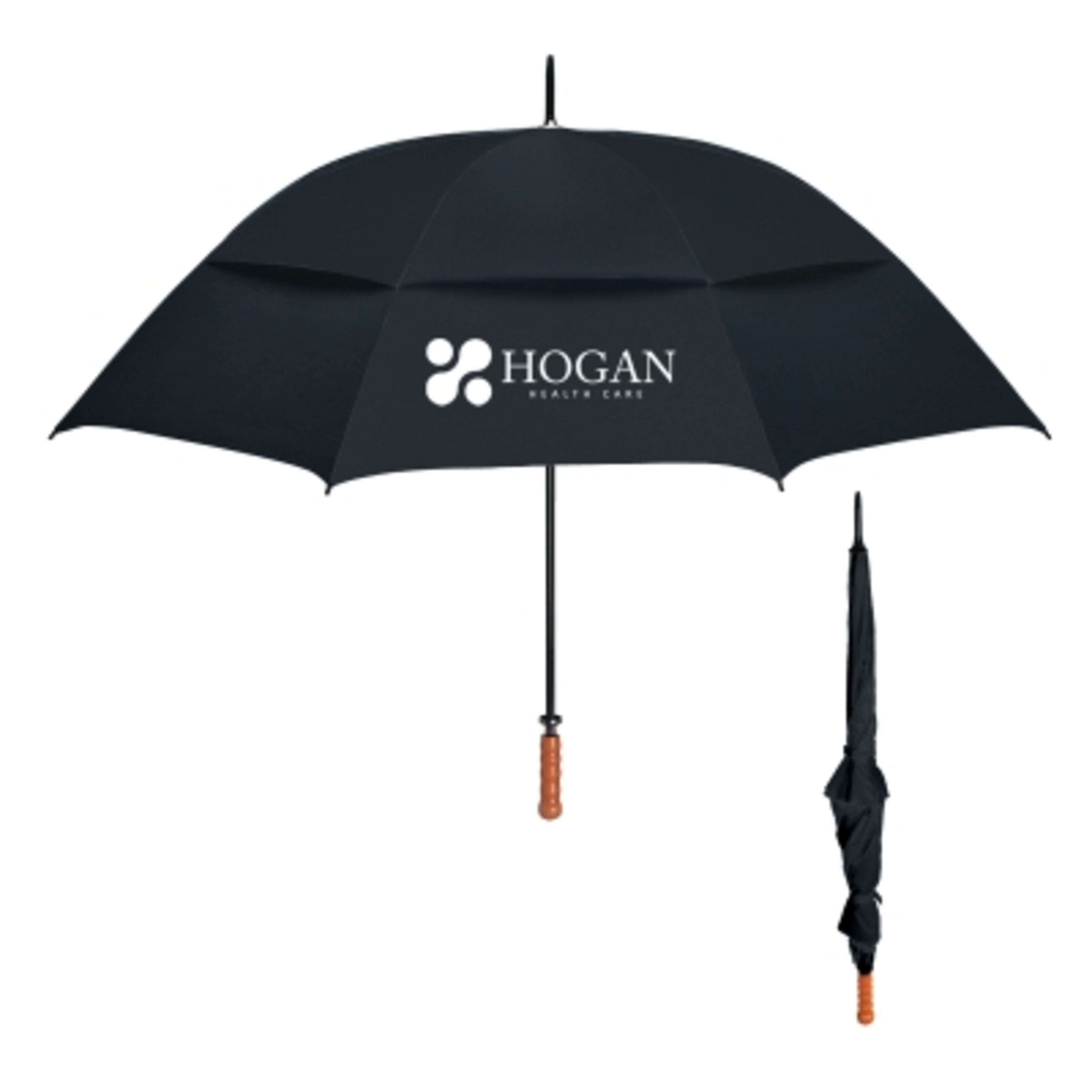 Golf Umbrella Windproof Vented Canopy - 68 in Arc - Black - Silkscreen - product view 1
