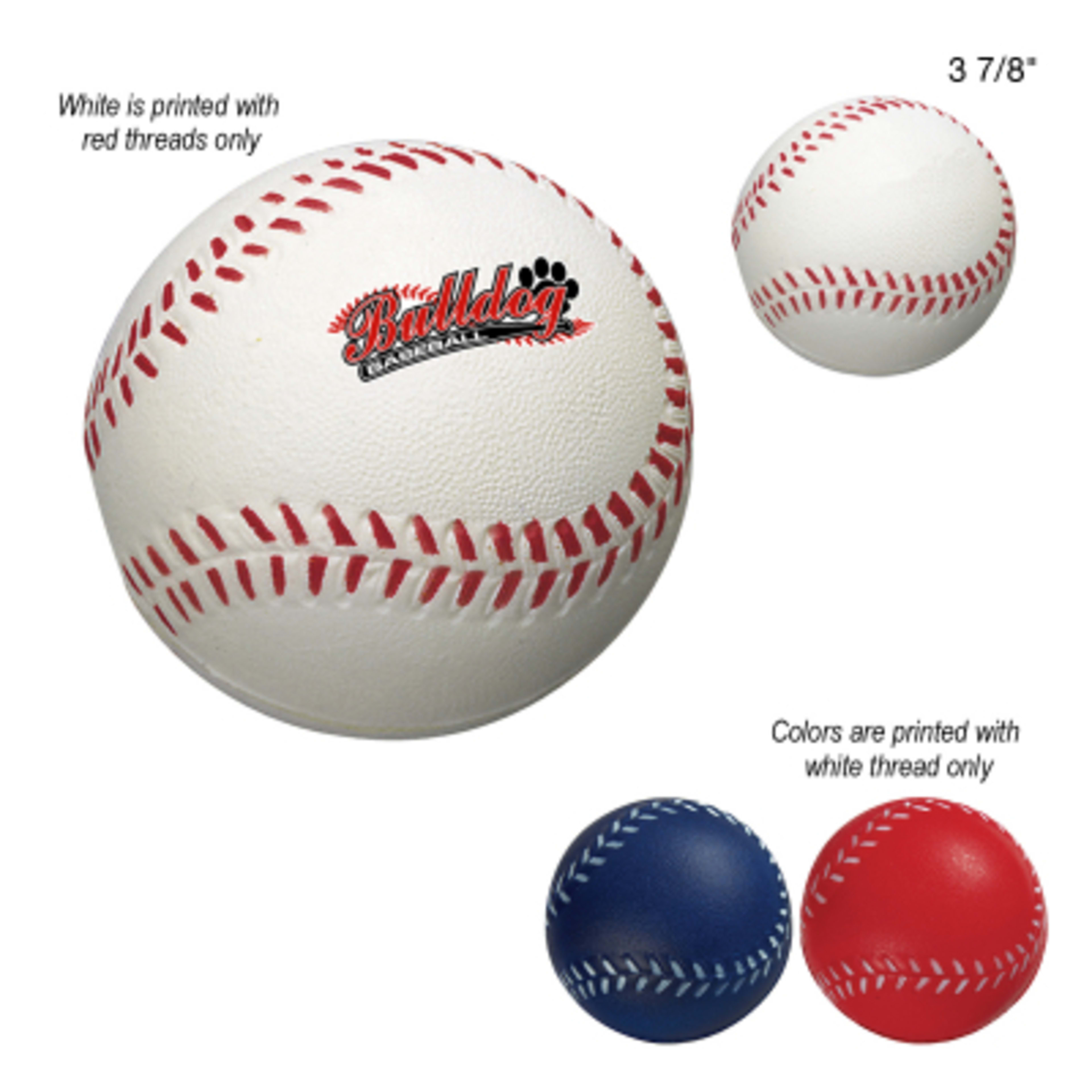 Custom Stress Ball Baseball Shape Polyurethane - 3 7/8 in - Group Shot - product view 3
