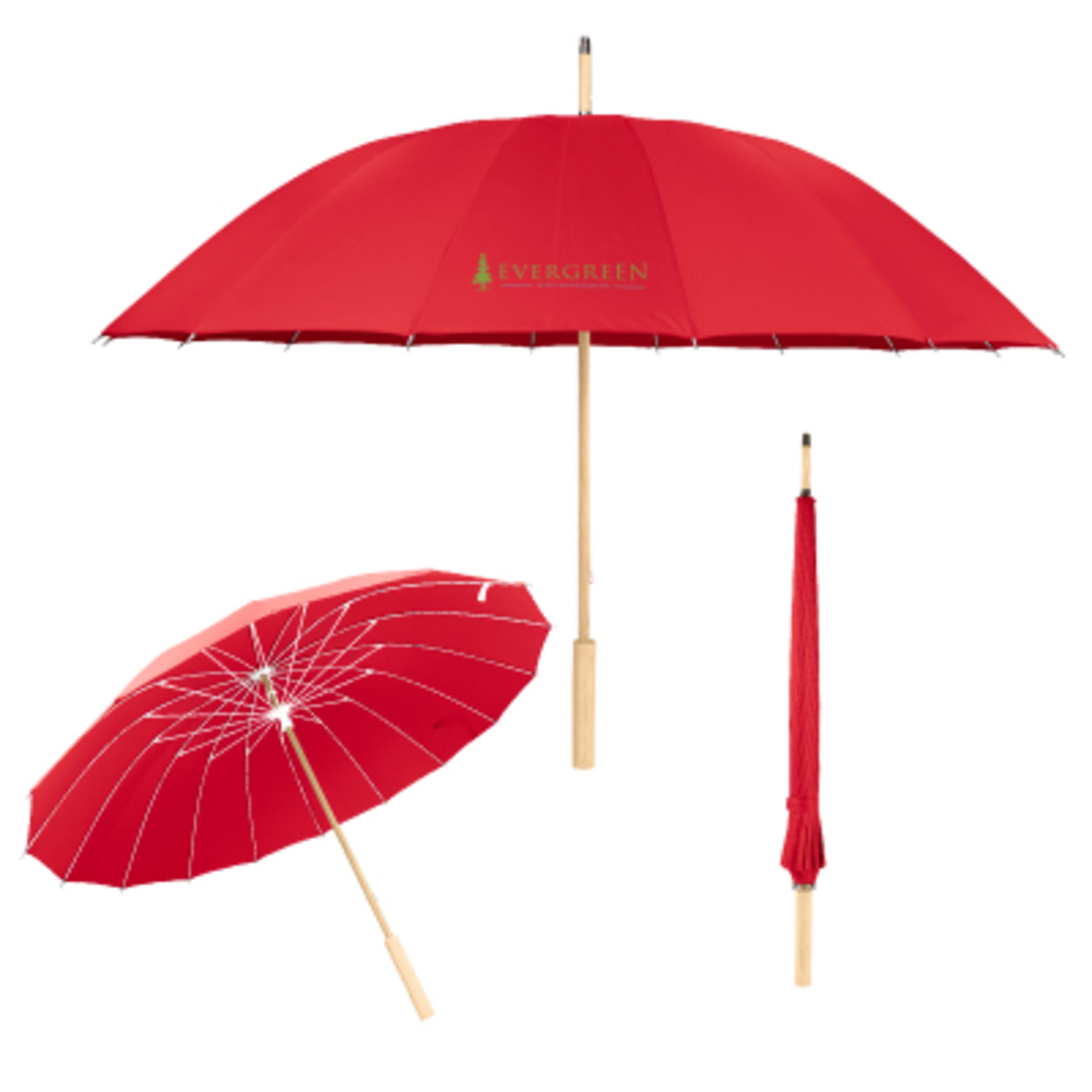 Umbrella RPET Canopy with Bamboo Handle - 46 in Arc - Red - Colorbrite - product view 2