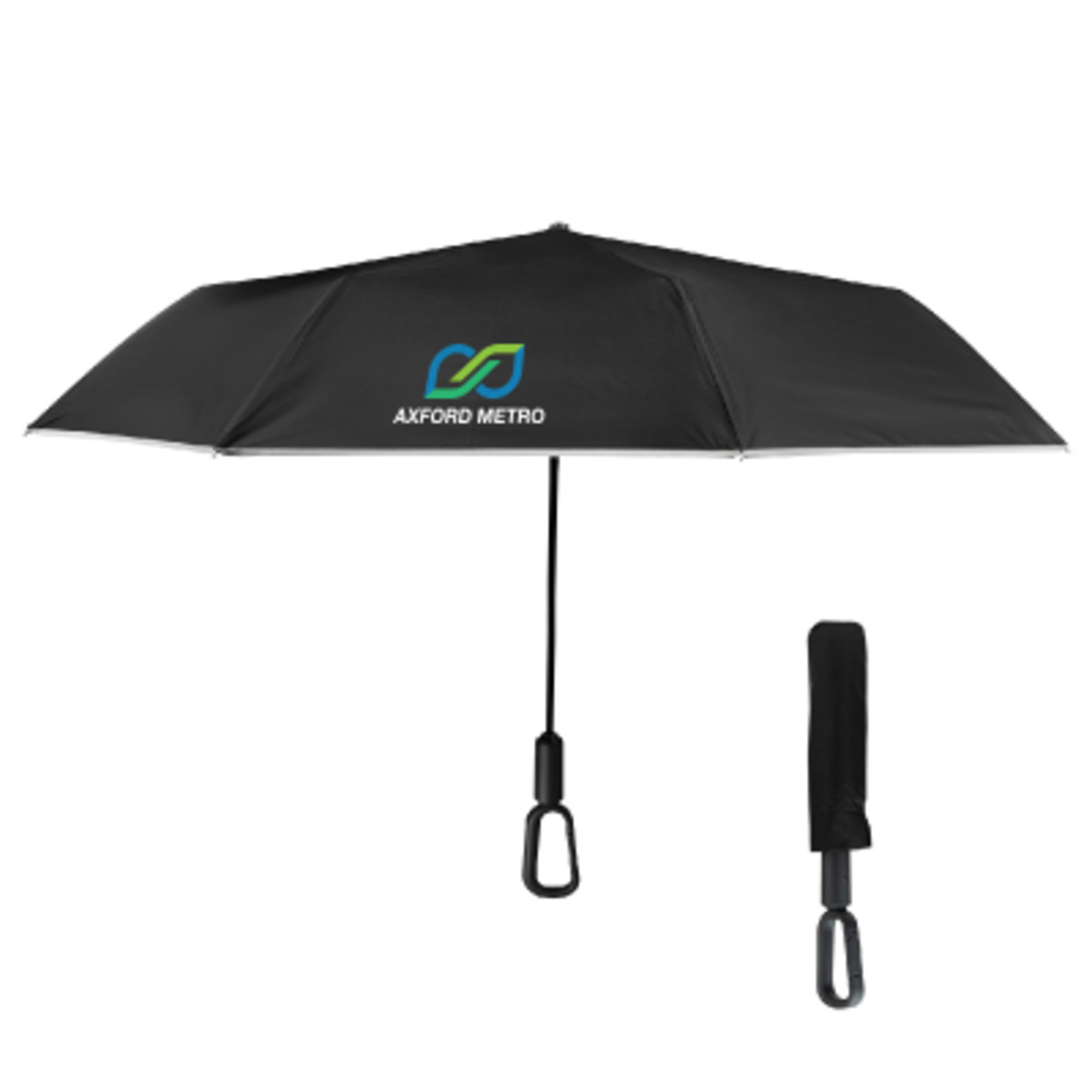 Umbrella Reflective with Carabiner Handle - 46 in Arc - Black - Colorbrite - product view 2