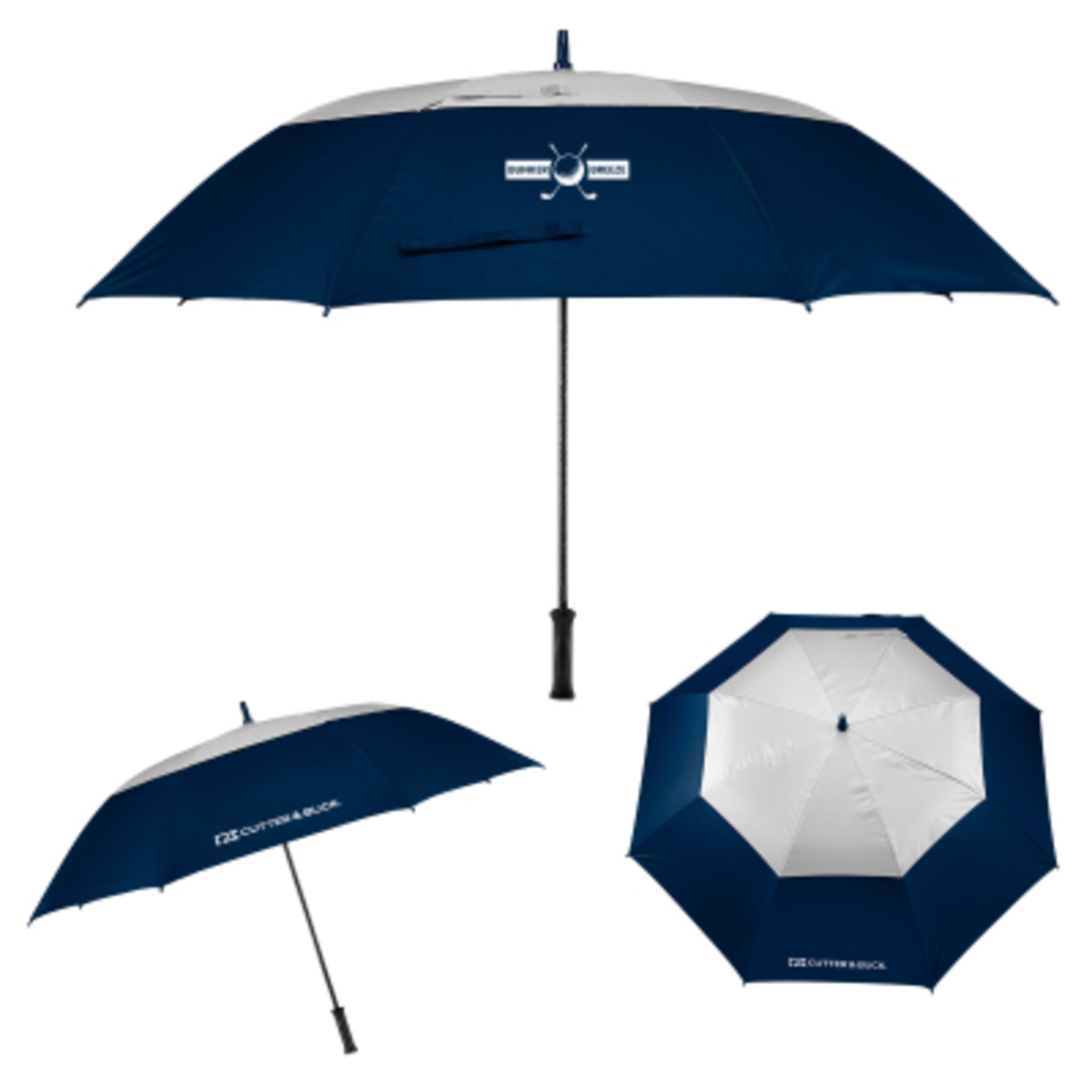 Umbrella Golf RPET Pongee Auto Open - 60 in Arc - Navy/Gray - Silkscreen - product view 1