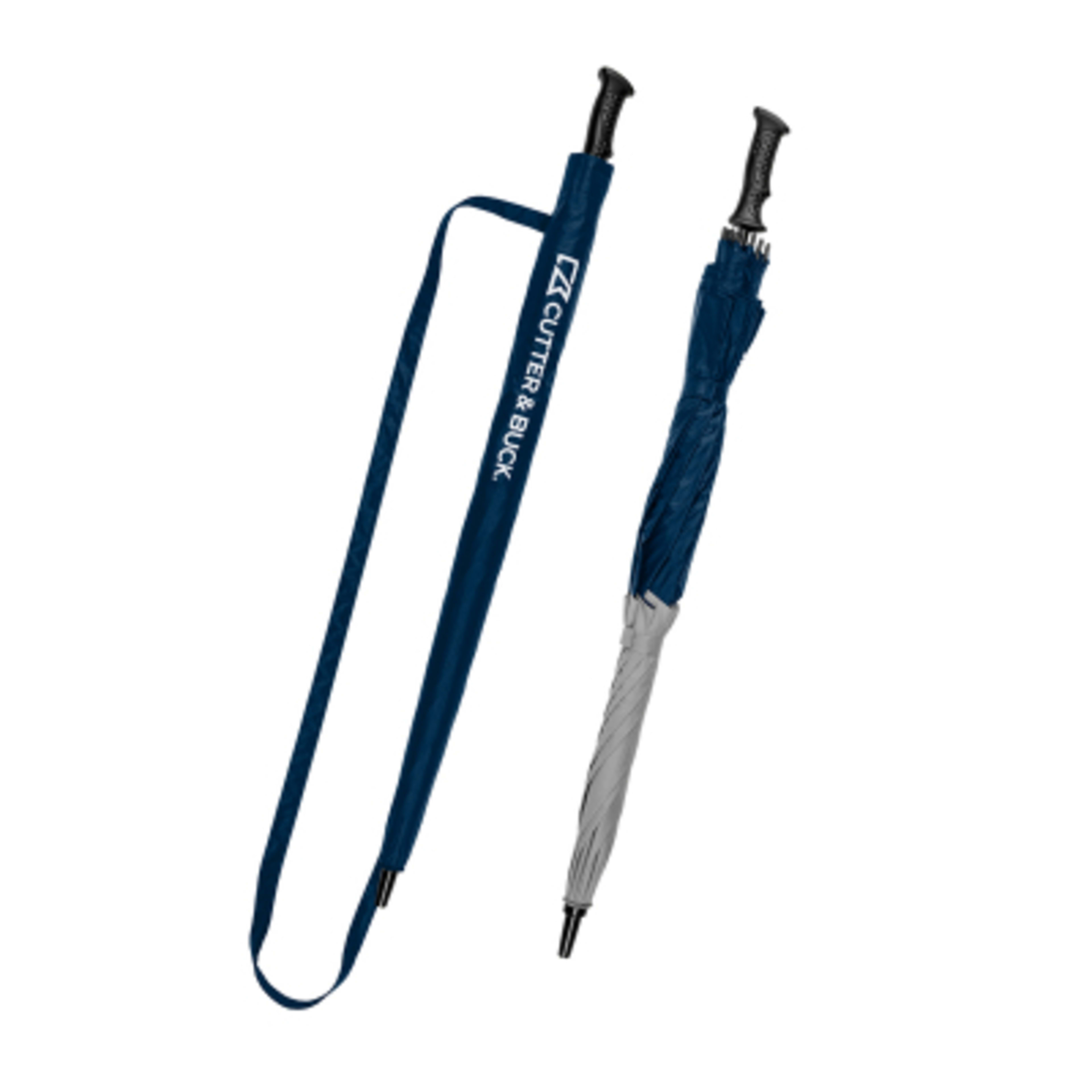 Umbrella Golf RPET Pongee Auto Open - 60 in Arc - Navy/Gray - Closed - product view 2