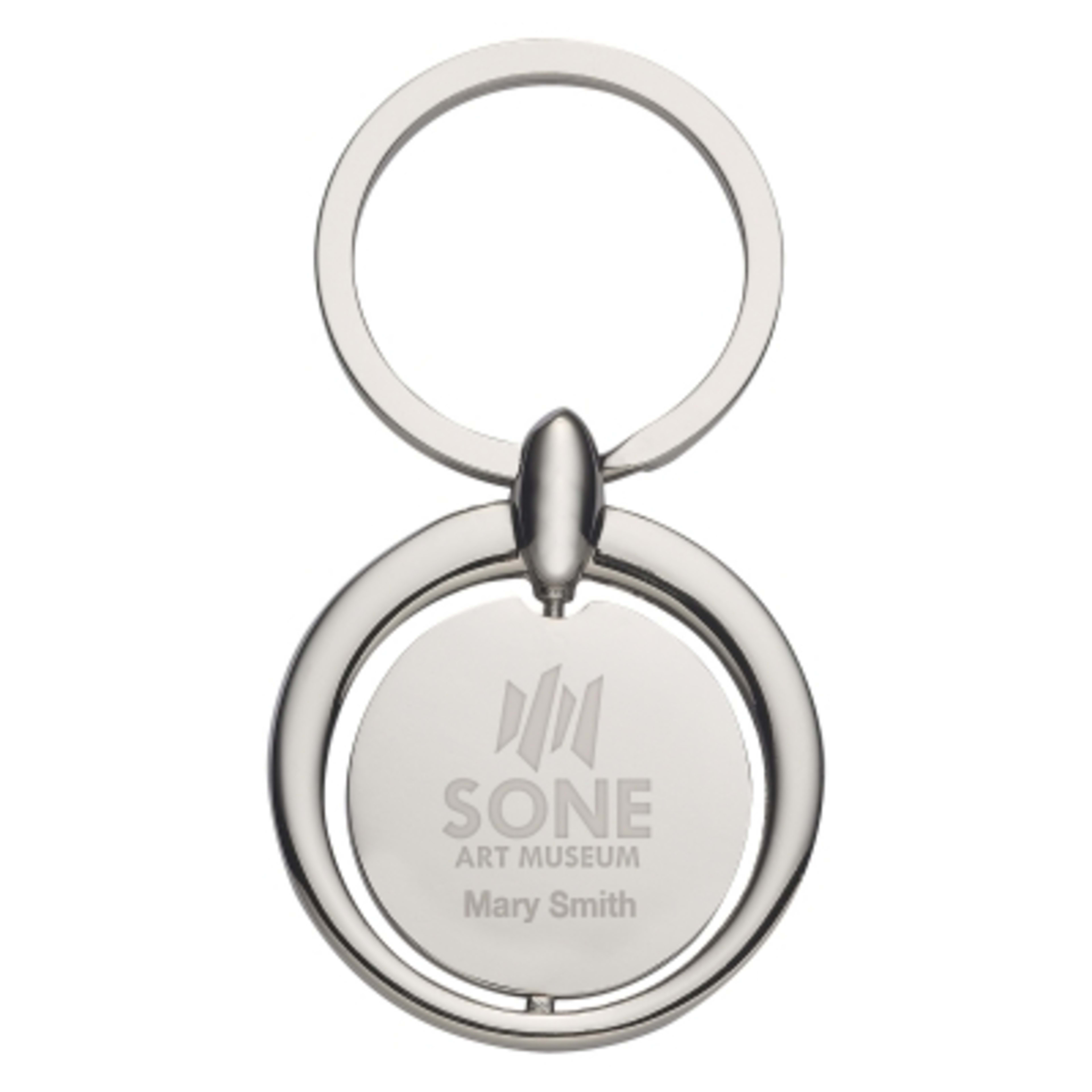 Circular Metal Key Tag with Split Ring - 1.5 x 3 in - Silver - Personalization Laser - product view 2