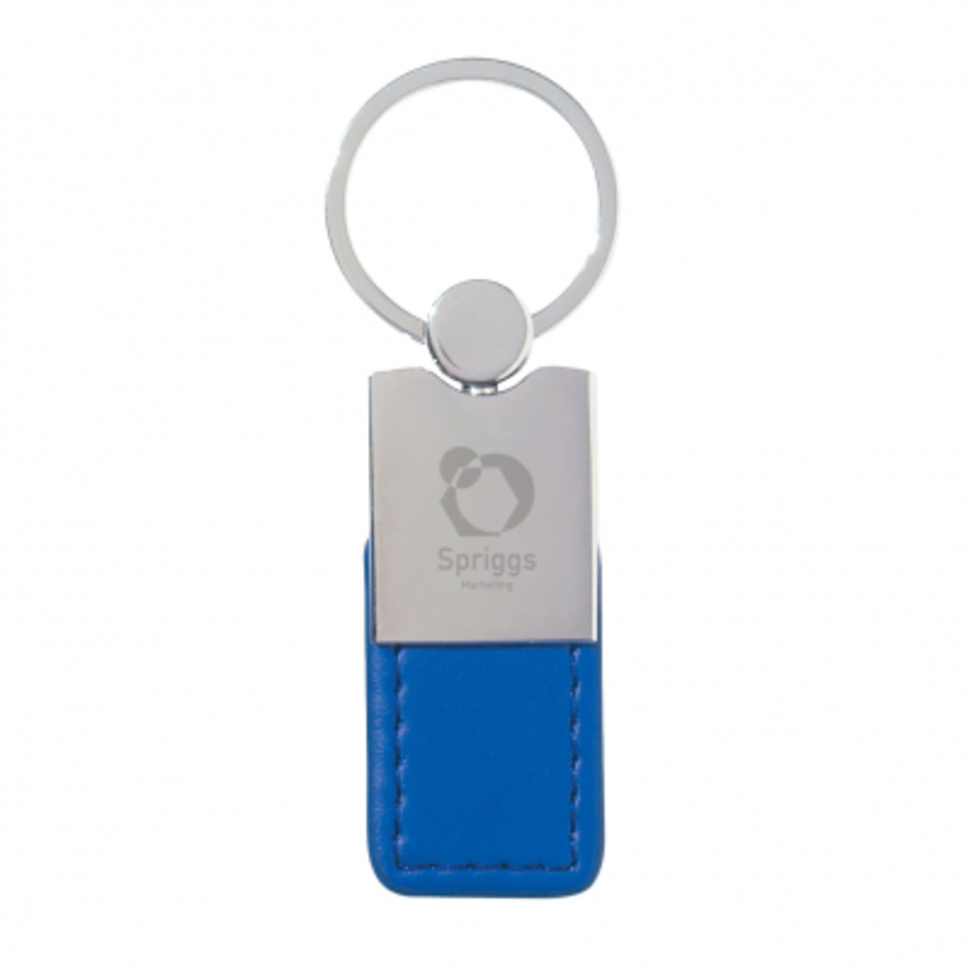 Metal and Simulated Leather Key Tag - 1 x 3.5 in - Silver/Blue - Laser - promotional product with custom logo