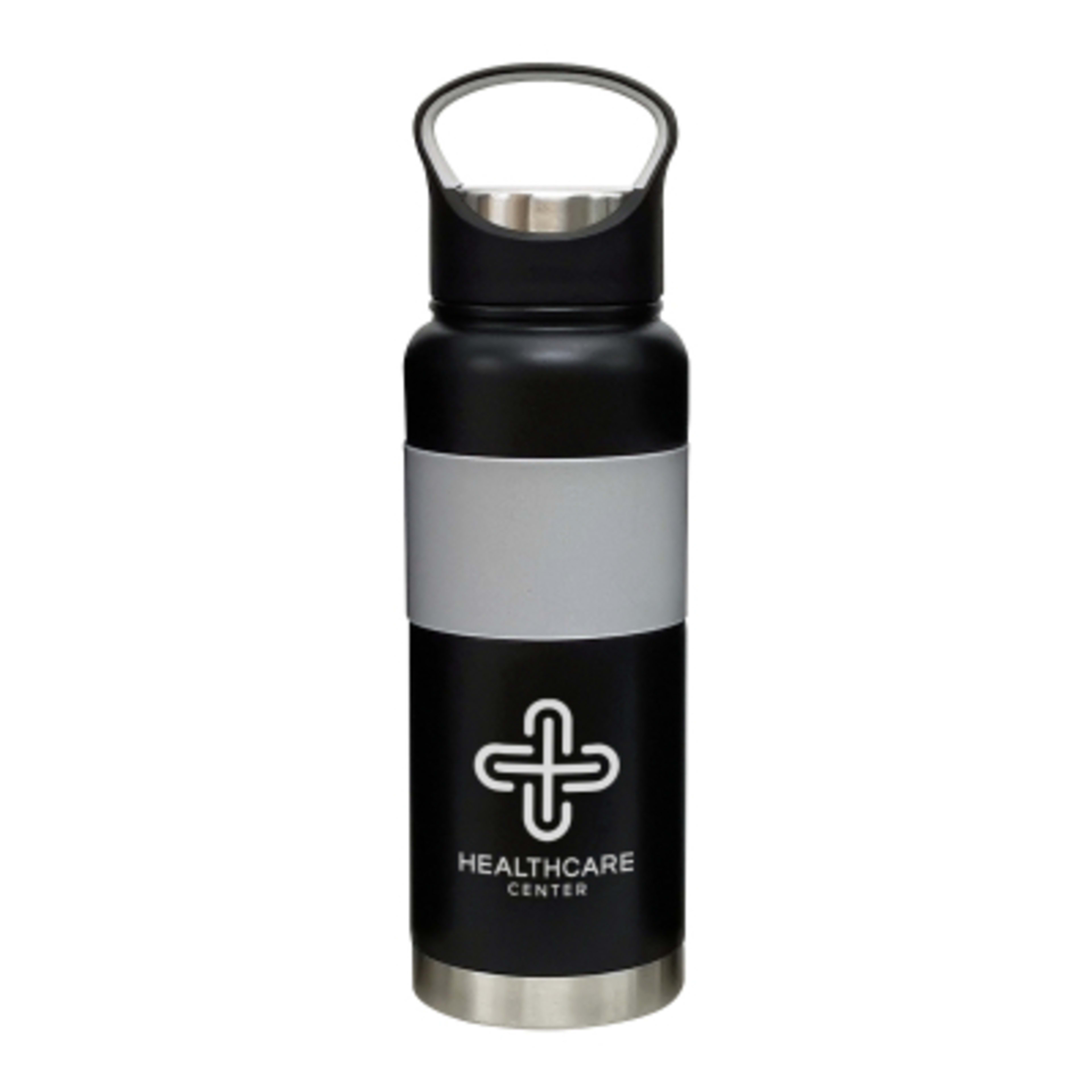 Water Bottle Stainless Steel Floating Vacuum - 24 oz - Black/Gray - Silkscreen - promotional product with custom logo