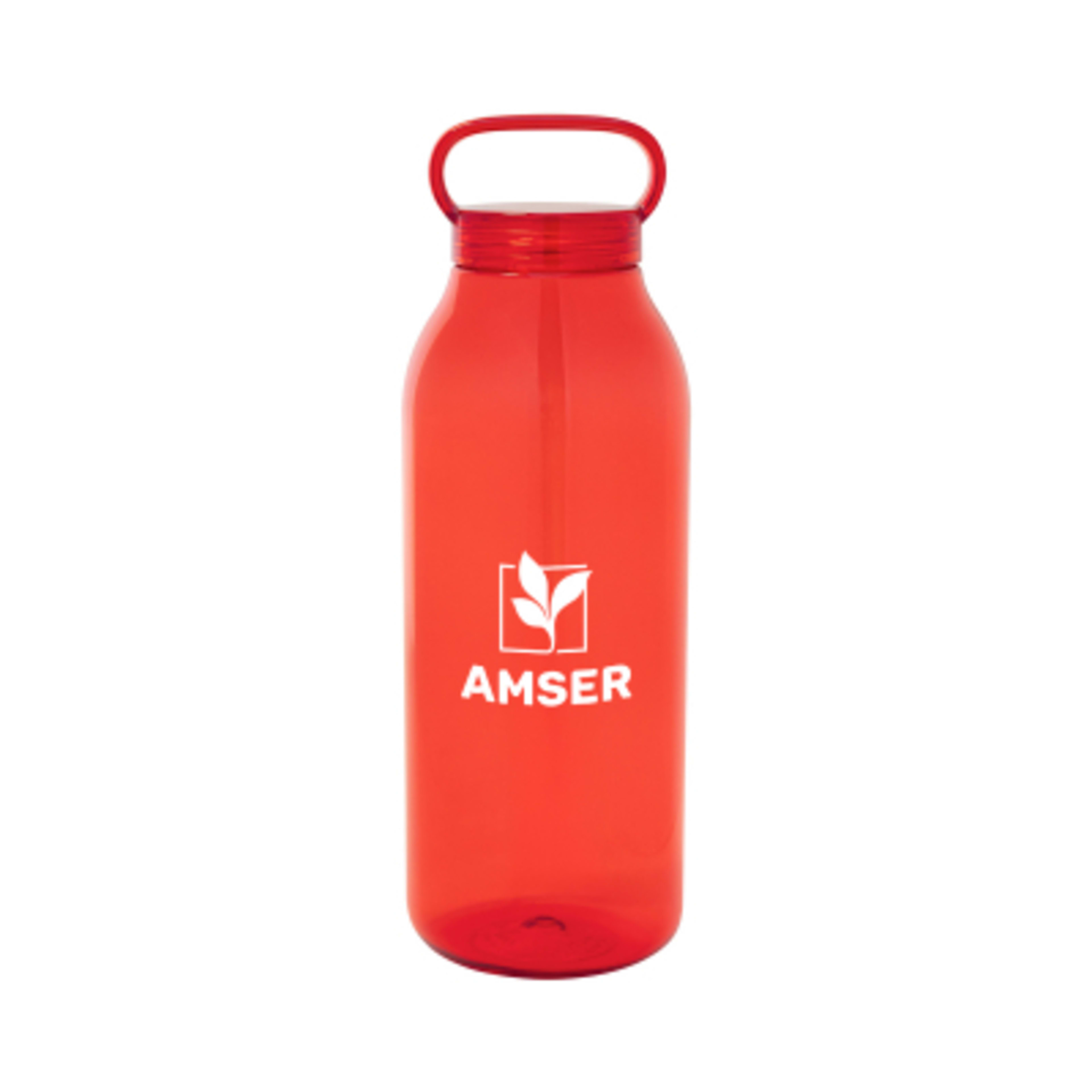 Water Bottle Recycled Plastic with Matching Lid - 32 oz - TRN/Red - Silkscreen