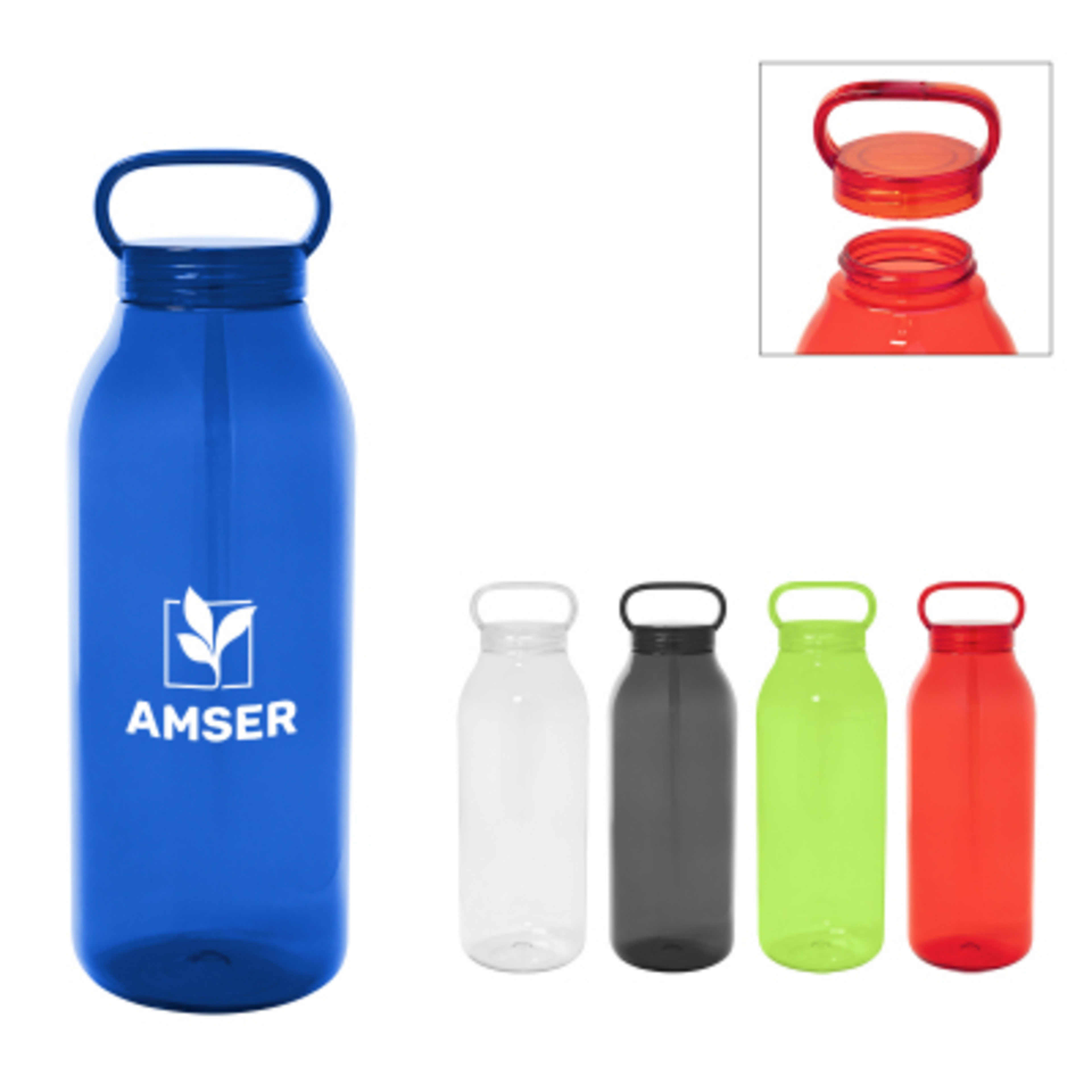 Water Bottle Recycled Plastic with Matching Lid - 32 oz - Group Shot - product view 2