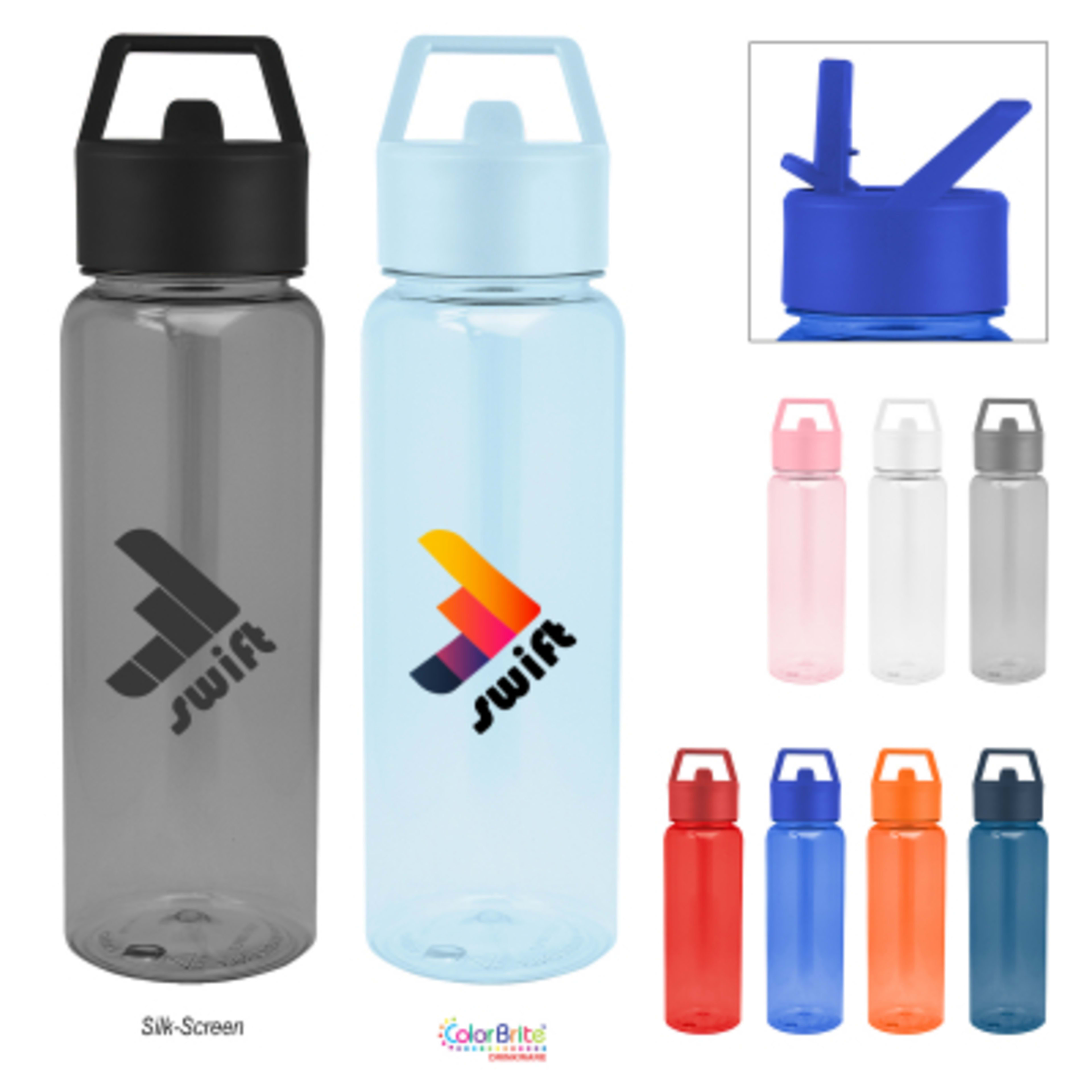 Water Bottle Recycled rPET Plastic with Straw - 32 oz - Group Shot - product view 3