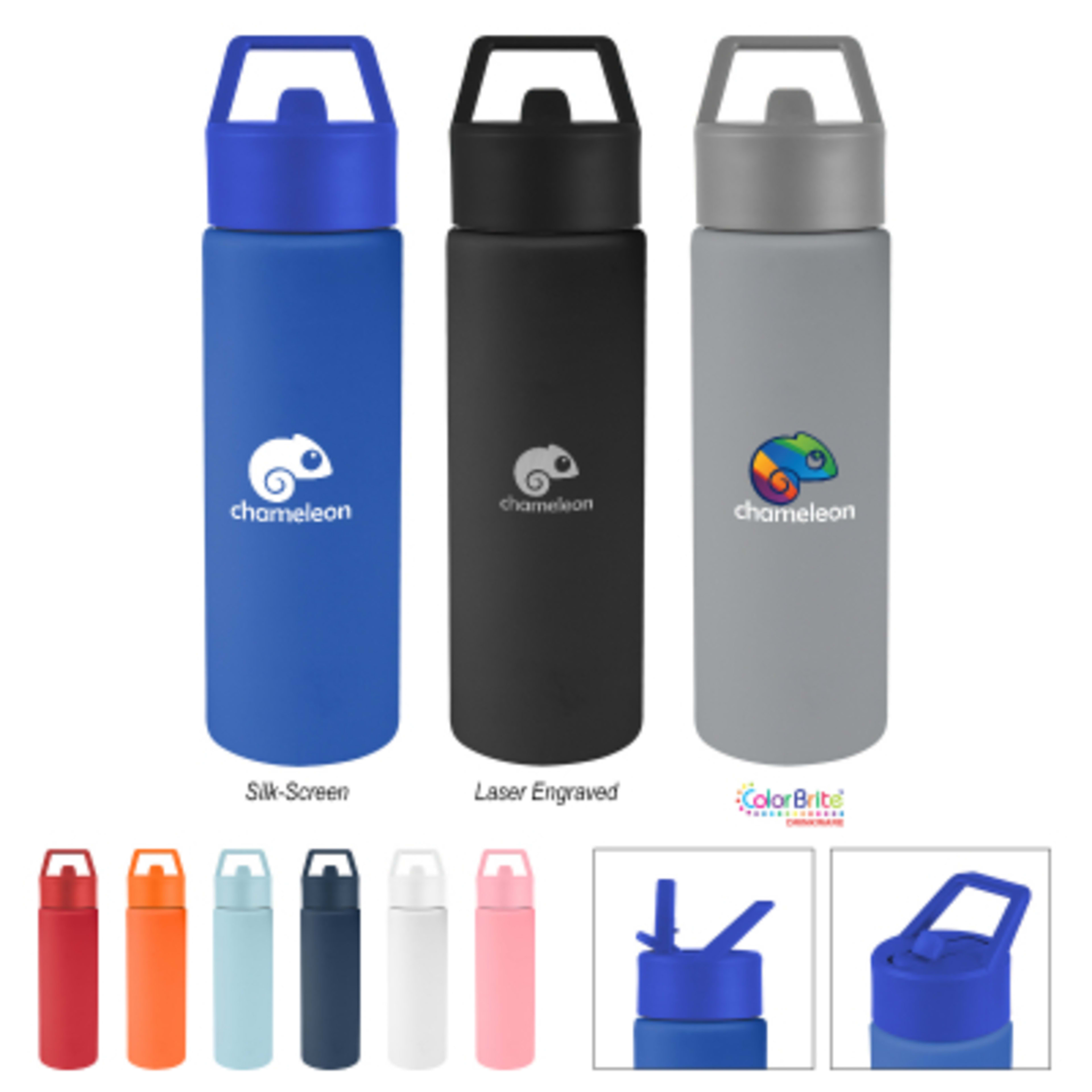 Insulated Water Bottle Recycled Steel with Straw - 24 oz - Group Shot - product view 4