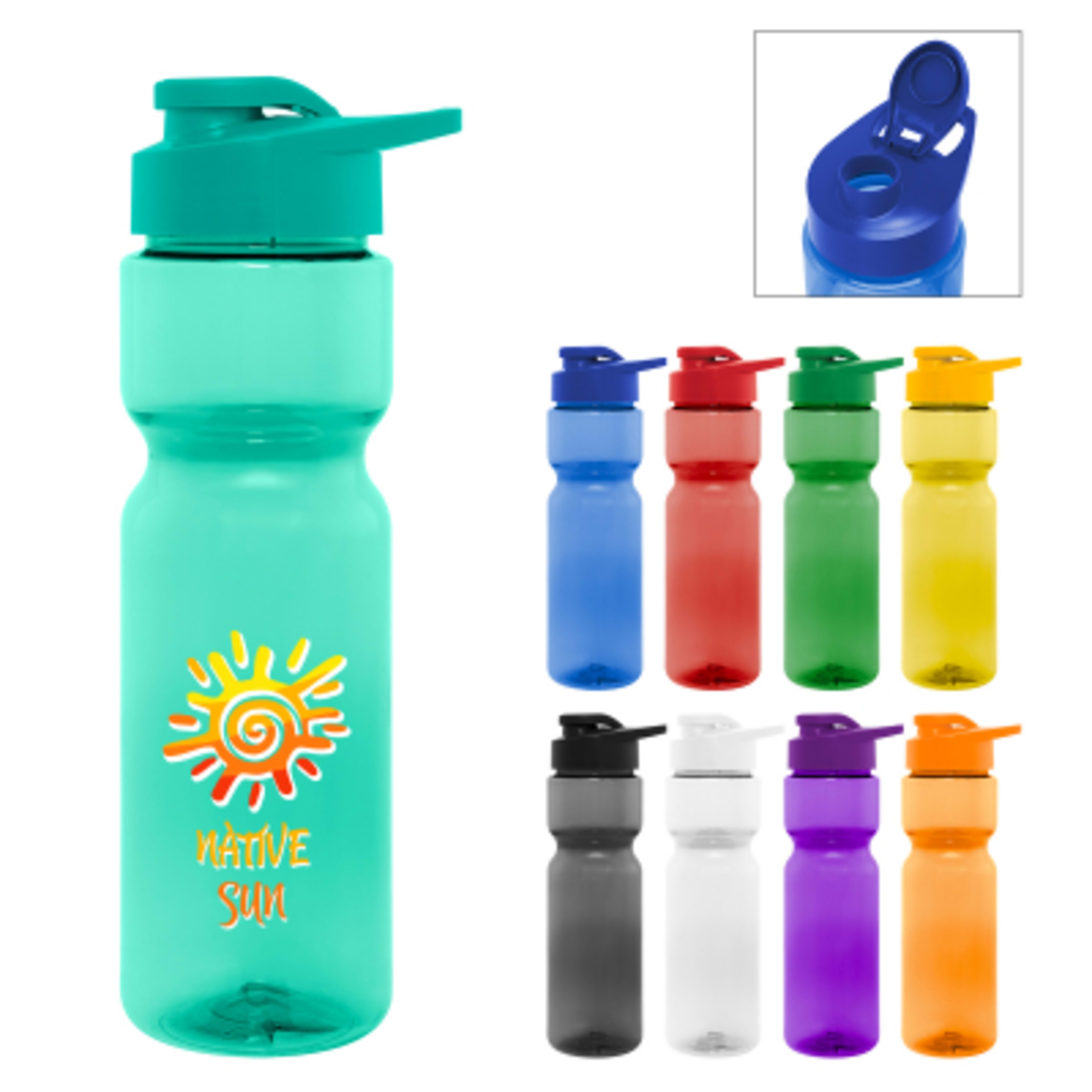 Water Bottle with Flip Top Lid PET Clutch Style - 28 oz - Group Shot - product view 3